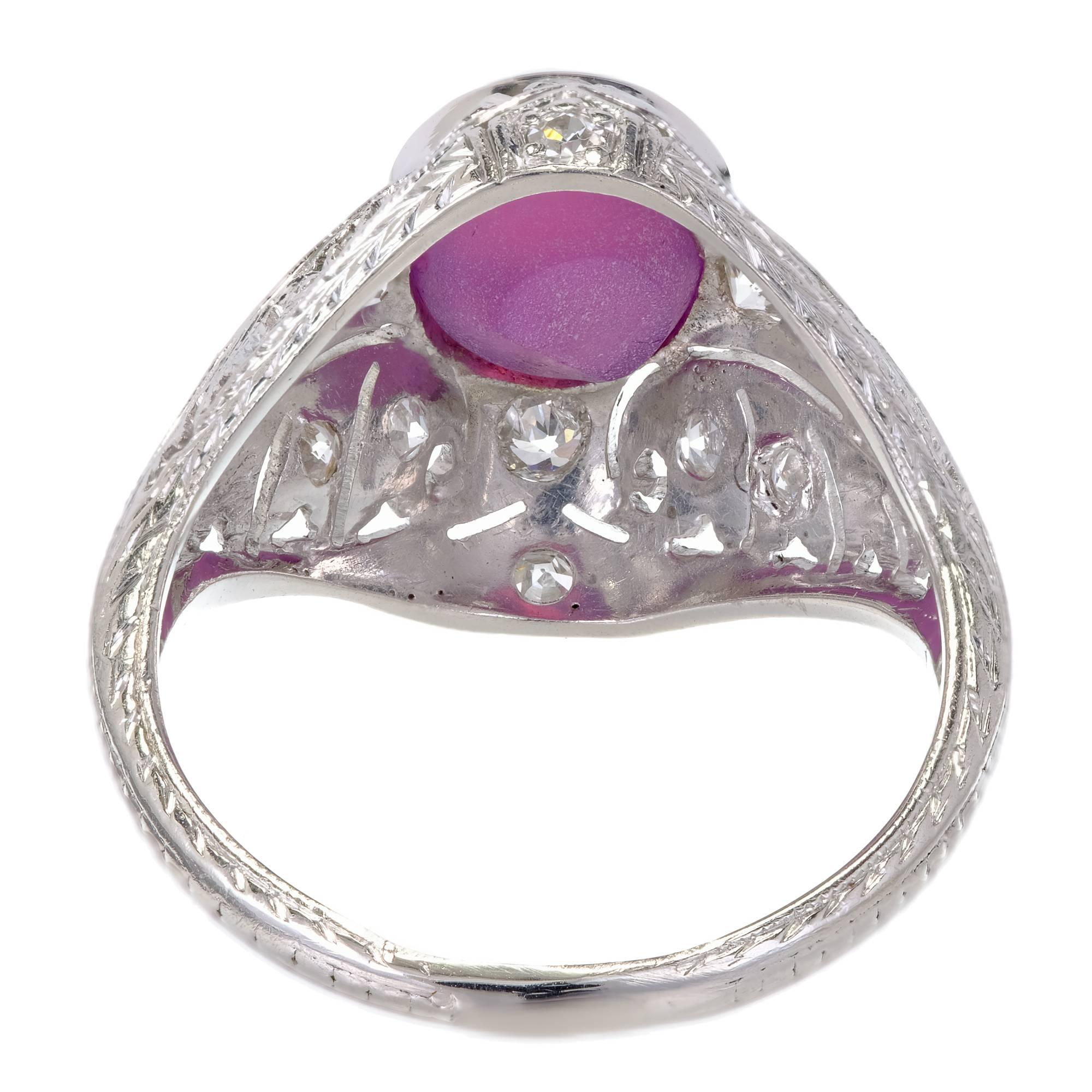 GIA Certified 3.40 Carat Star Ruby Diamond Art Deco 1920s Platinum Cocktail Ring For Sale 1