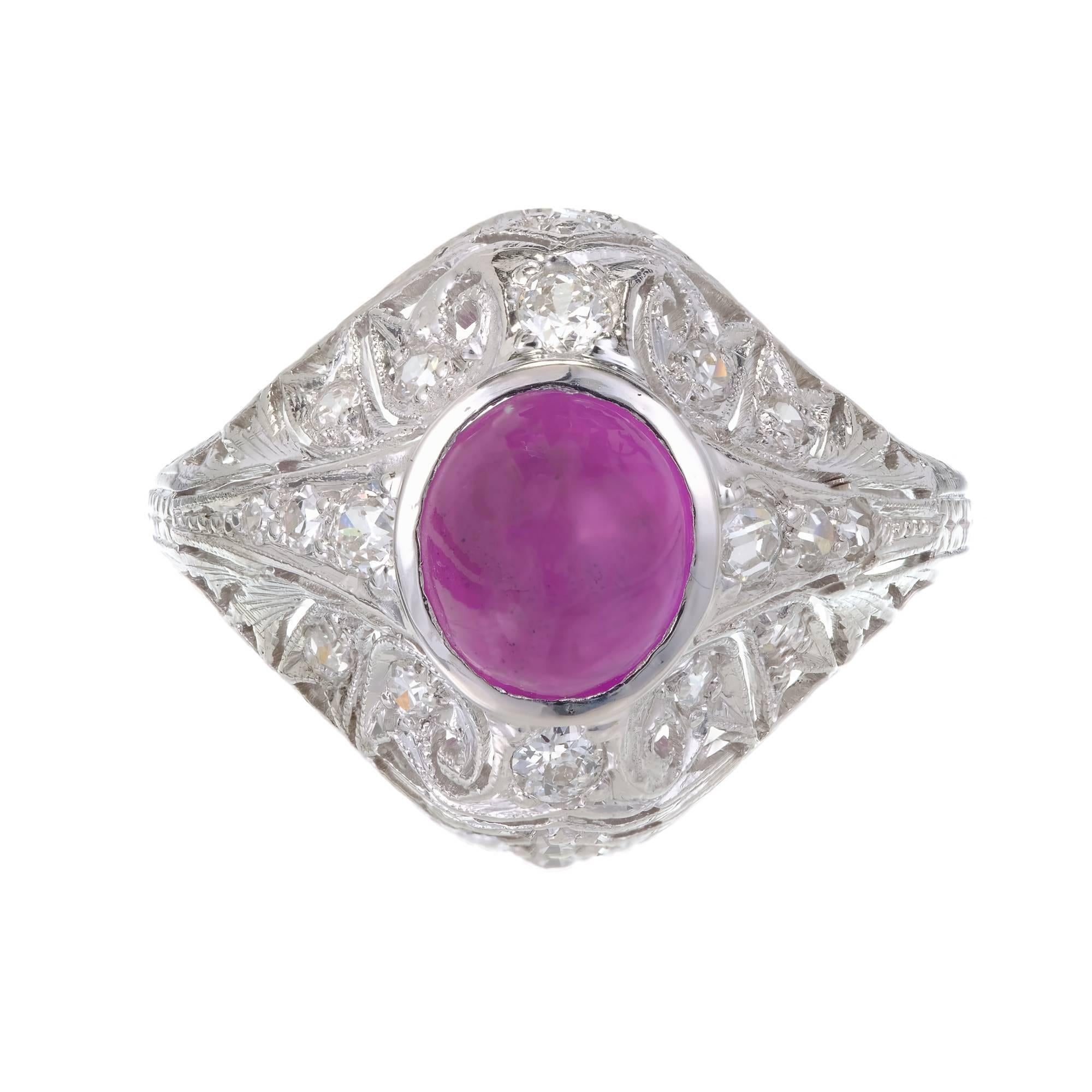 GIA Certified 3.40 Carat Star Ruby Diamond Art Deco 1920s Platinum Cocktail Ring For Sale