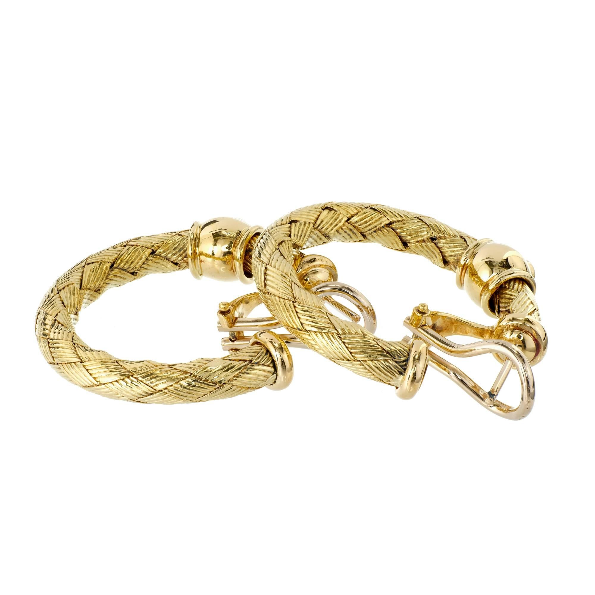 Italian Diamond Braided Gold Hoop Earrings 1