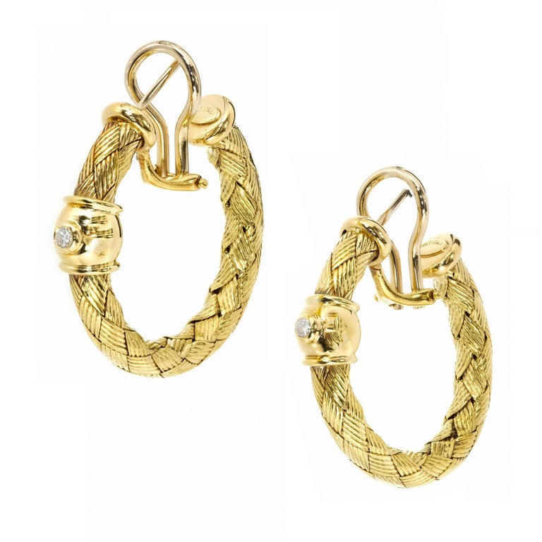 Italian Diamond Braided Gold Hoop Earrings at 1stDibs