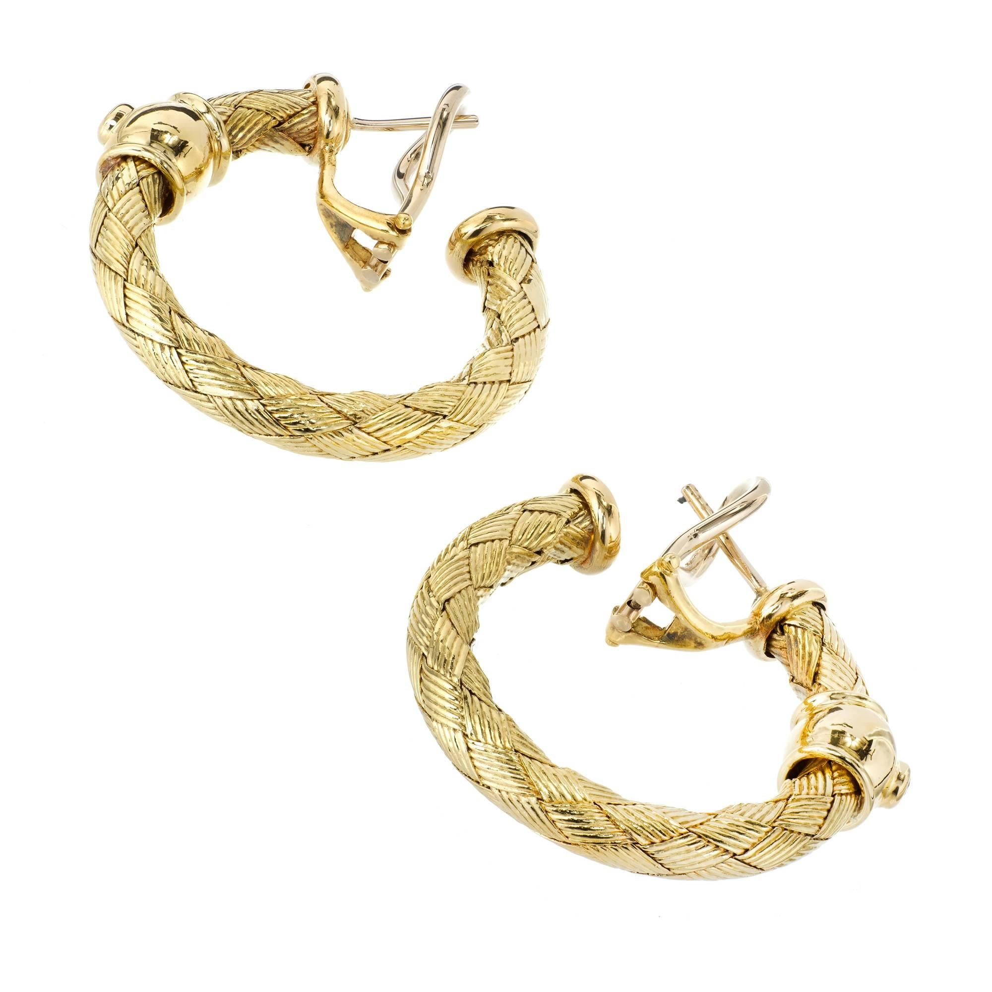 Italian Diamond Braided Gold Hoop Earrings 3
