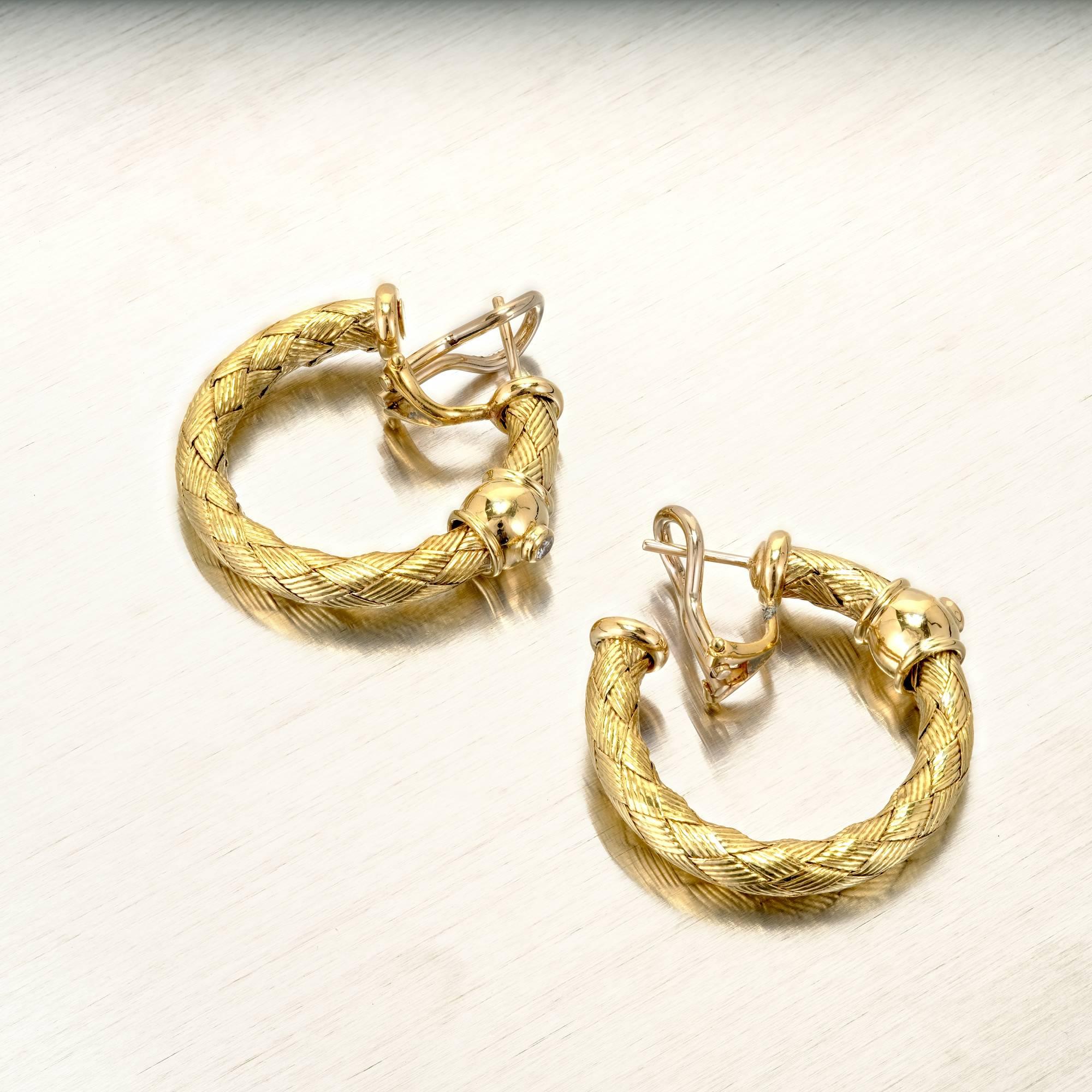 Women's Italian Diamond Braided Gold Hoop Earrings