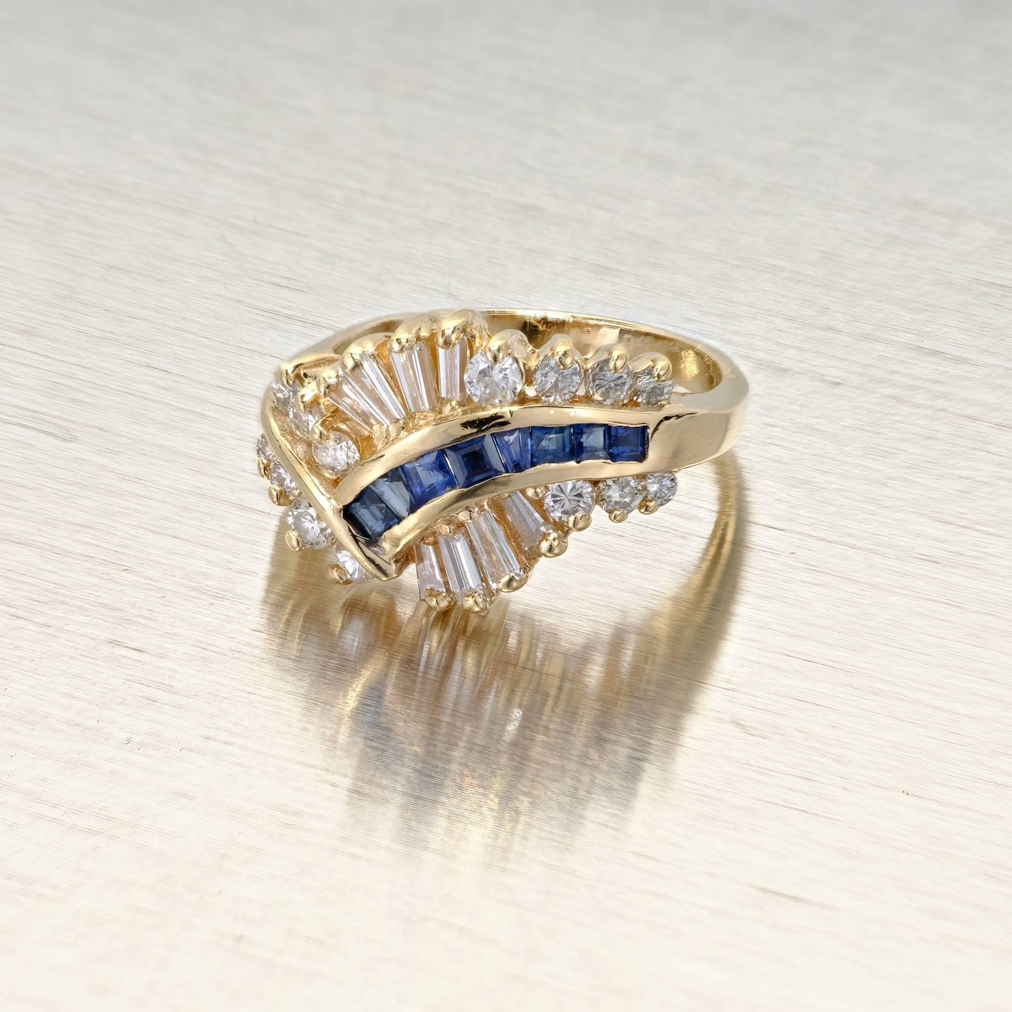 Round Cut Sapphire Diamond 1960s Swirl Dome Gold Cocktail Ring For Sale