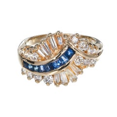 Sapphire Diamond 1960s Swirl Dome Gold Cocktail Ring