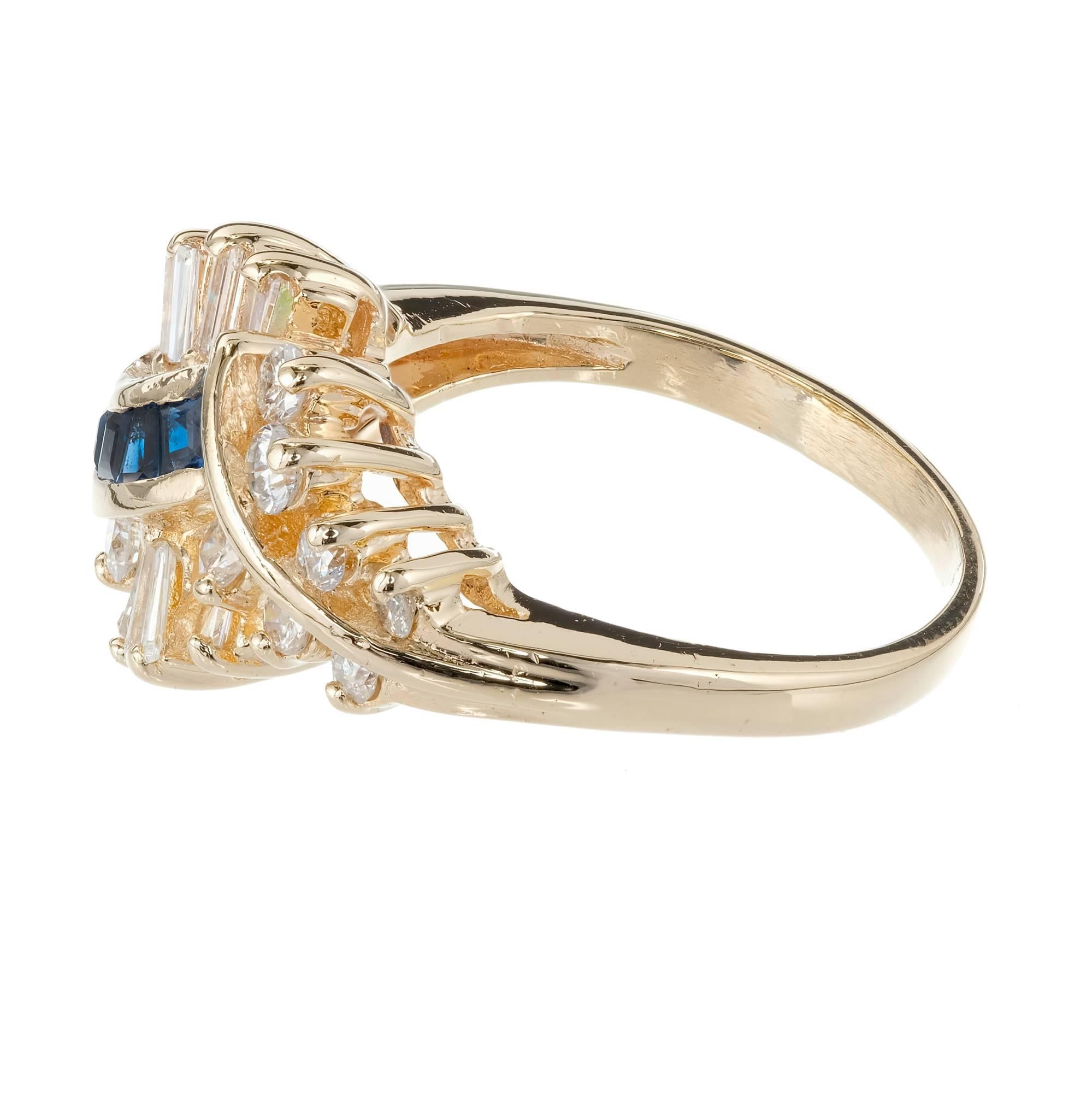 Sapphire Diamond 1960s Swirl Dome Gold Cocktail Ring For Sale 1