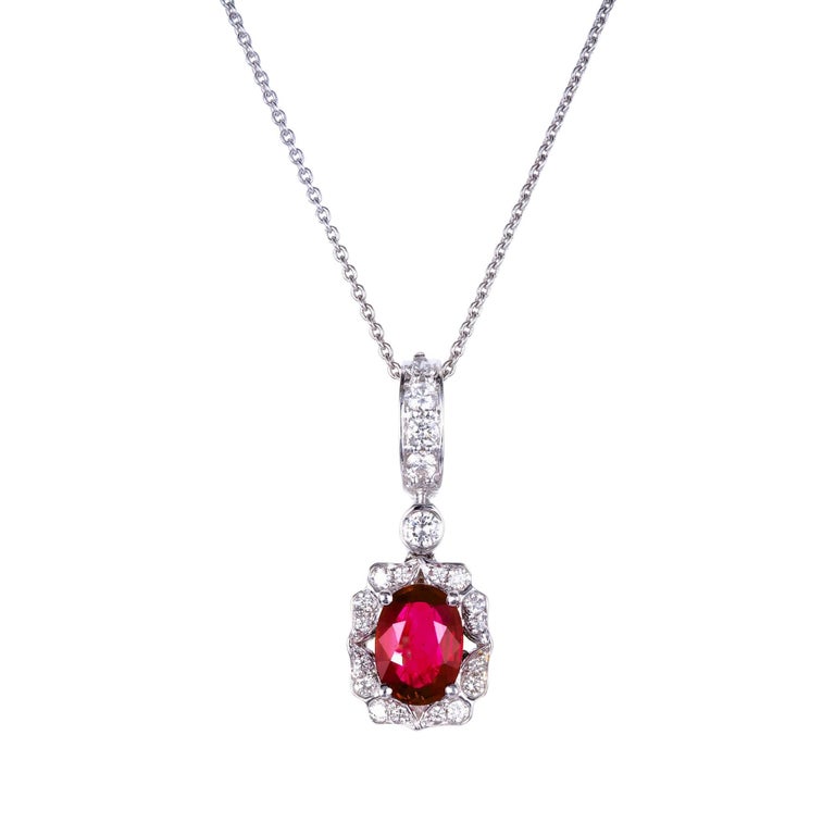 .90 Carat Oval Bright Red Ruby Diamond Gold Pendant Necklace at 1stDibs