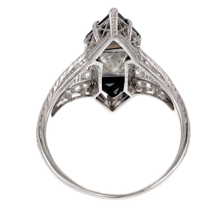 Women's Black Starr & Frost 1.03 Carat Diamond Onyx Platinum Cocktail Ring For Sale