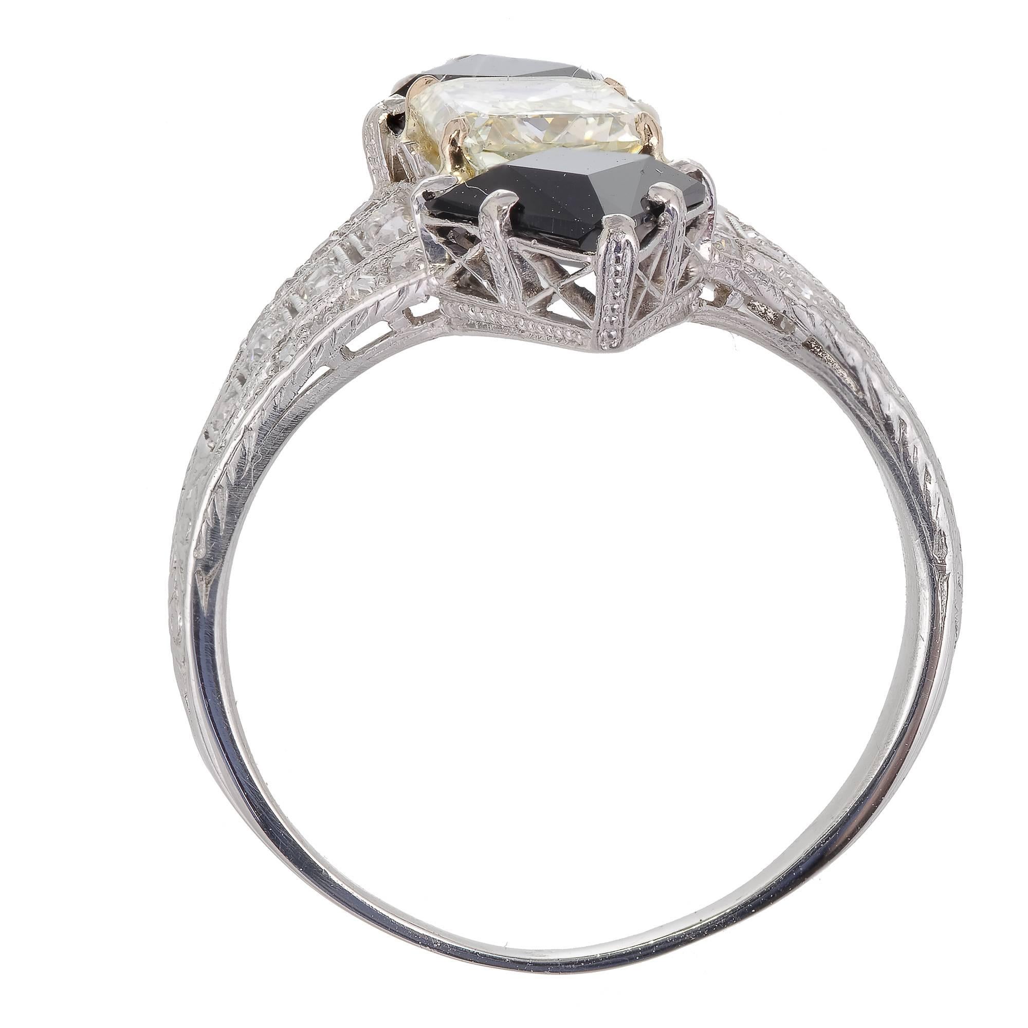 Round Cut Black Starr & Frost 1.03 Carat Diamond Onyx Platinum Cocktail Ring For Sale