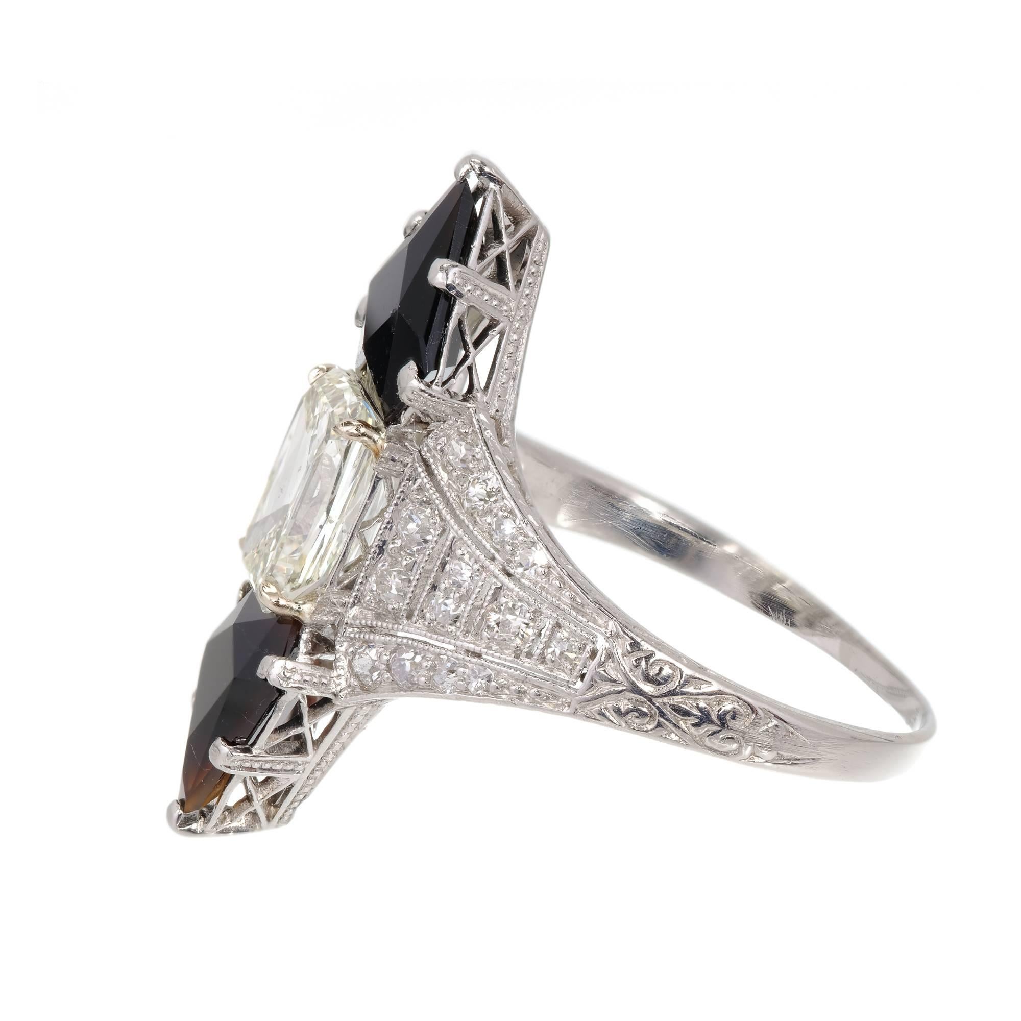 Black Starr & Frost 1.03 Carat Diamond Onyx Platinum Cocktail Ring For Sale 1