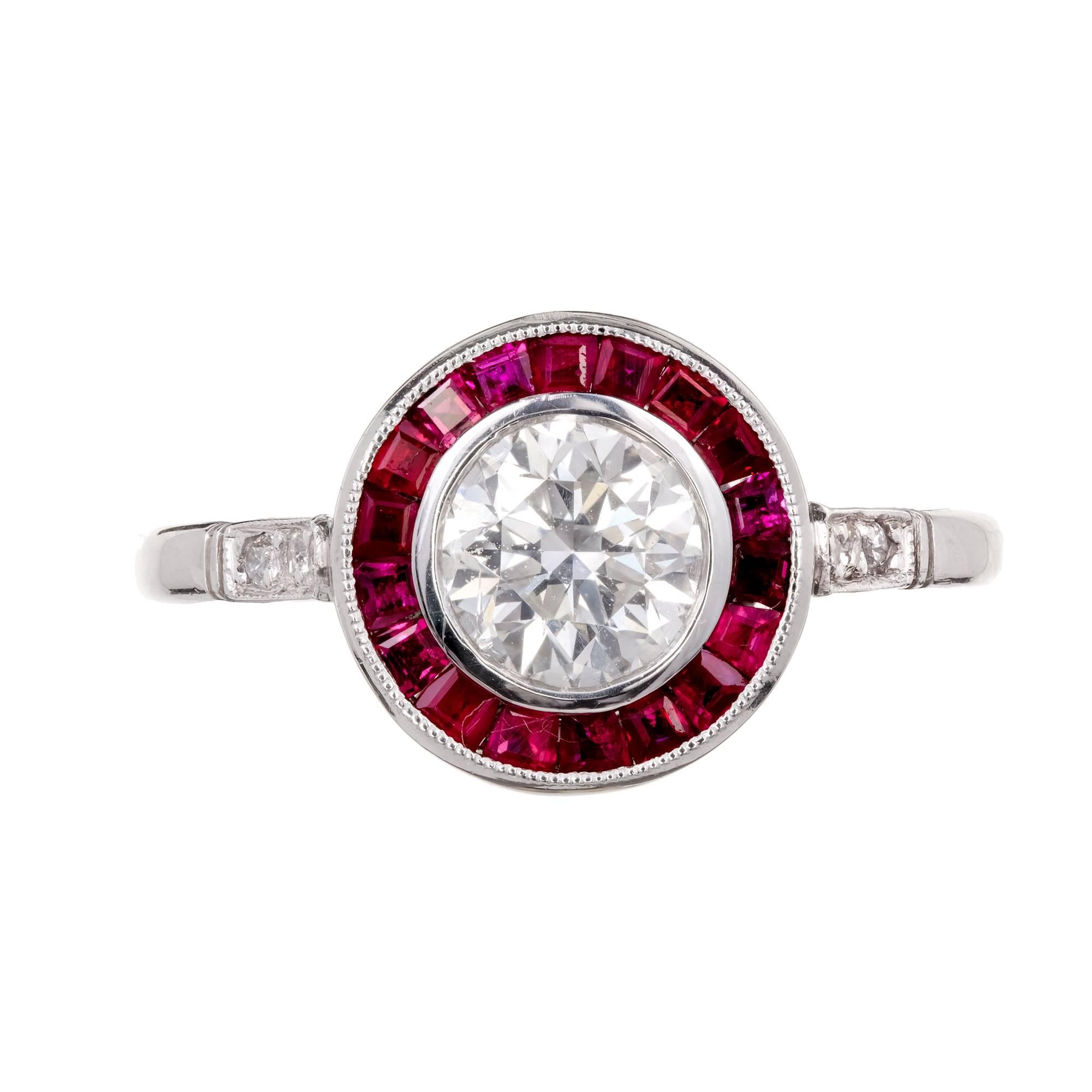 Peter Suchy EGL Certified .81 Diamond Ruby Halo Platinum Engagement Ring