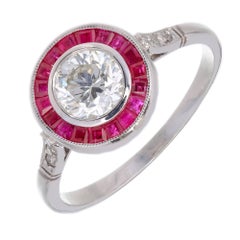 Peter Suchy EGL Certified .81 Diamond Ruby Halo Platinum Engagement Ring