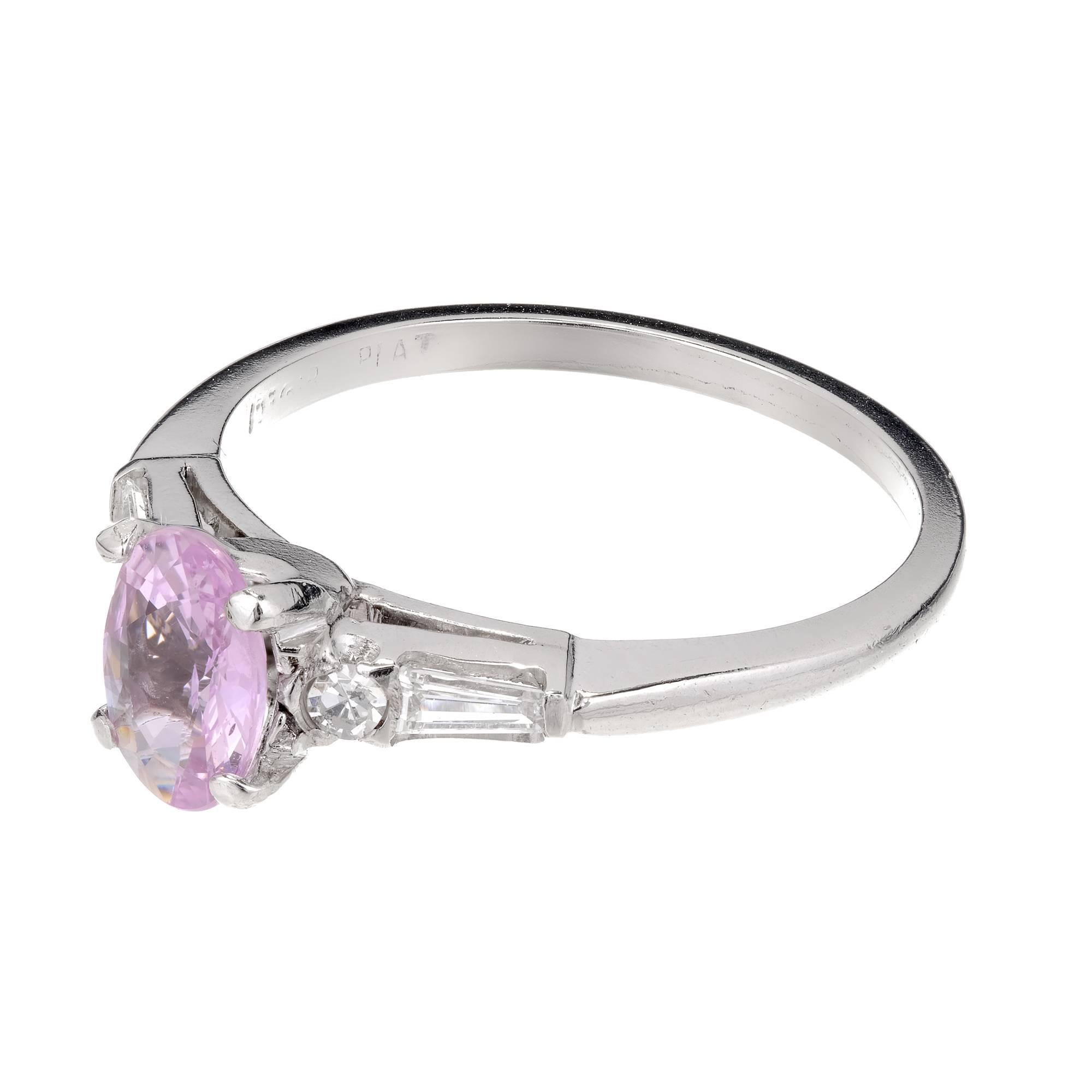 Peter Such GIA Certified Pink Sapphire Diamond Platinum Engagement Ring In Good Condition For Sale In Stamford, CT