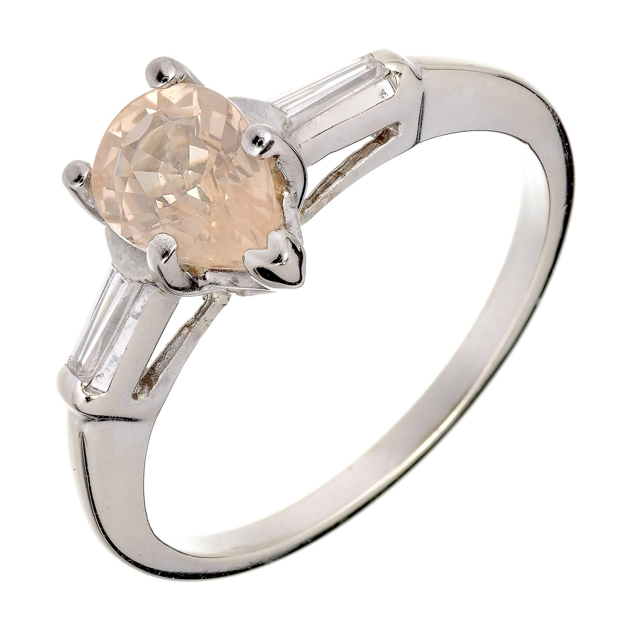 Peter Suchy Natural Peach Light-Yellow Sapphire Diamond Gold Engagement Ring