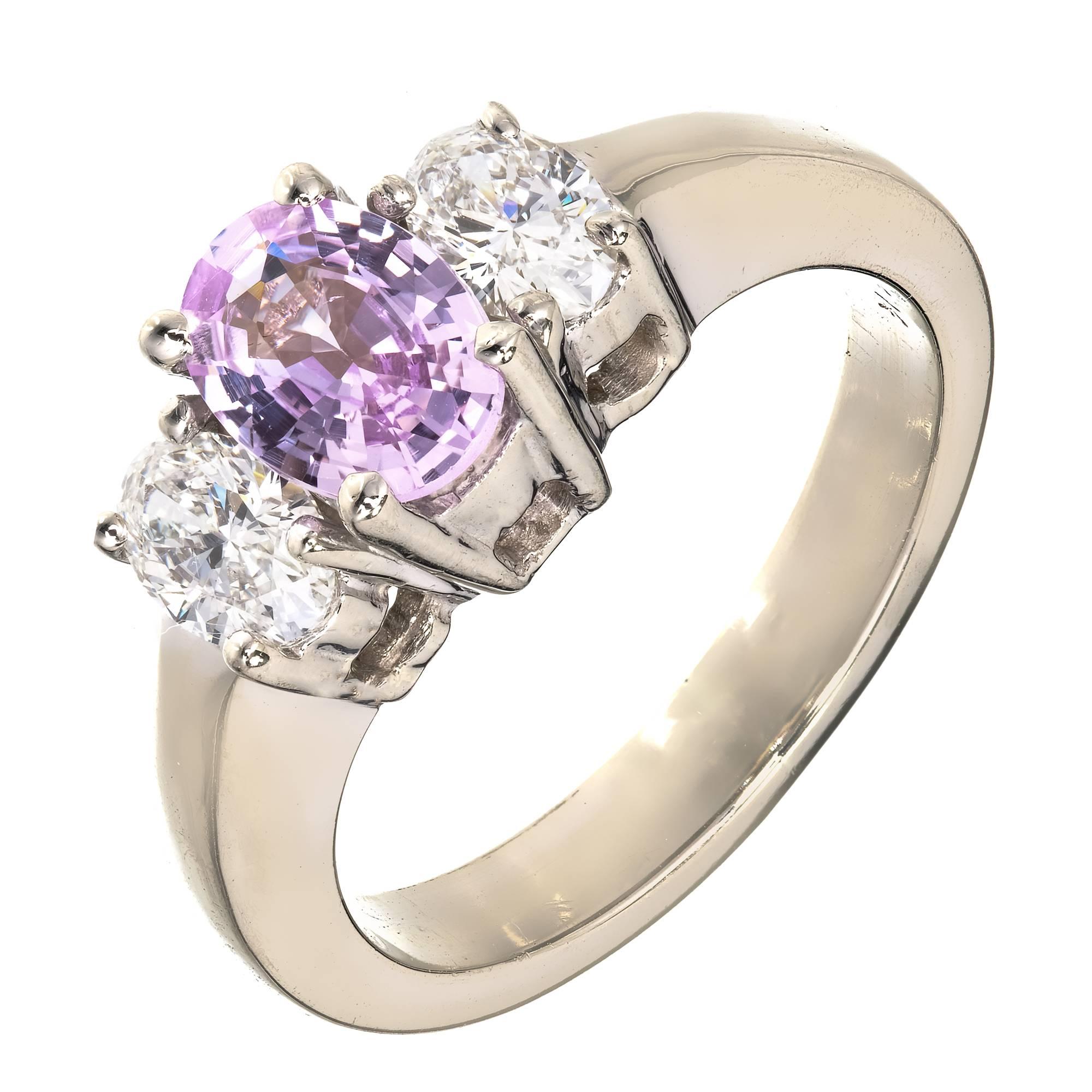 Peter Suchy Pink Purple Sapphire Diamond Gold Three-Stone Engagement Ring For Sale