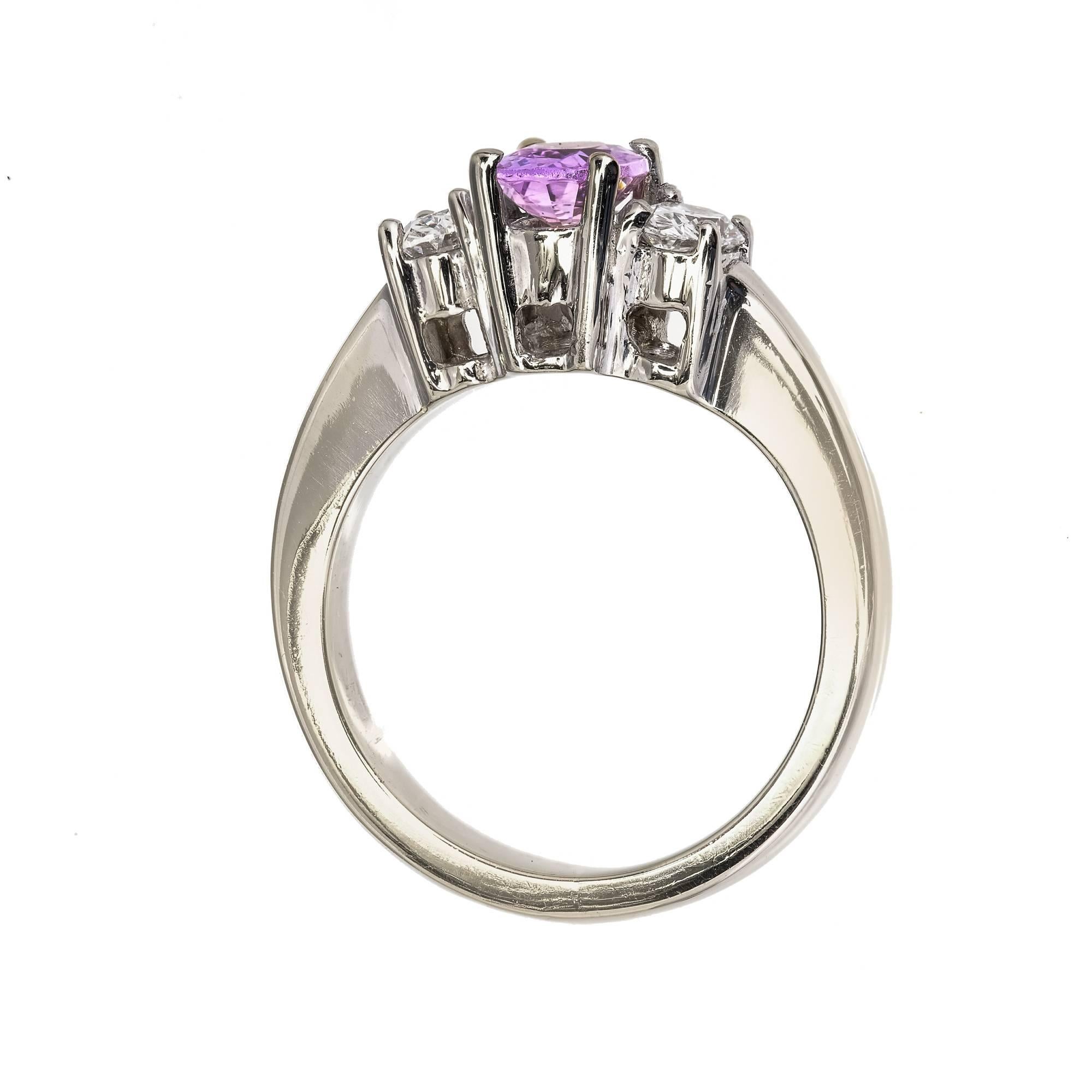 Peter Suchy Pink Purple Sapphire Diamond Gold Three-Stone Engagement Ring In Good Condition For Sale In Stamford, CT