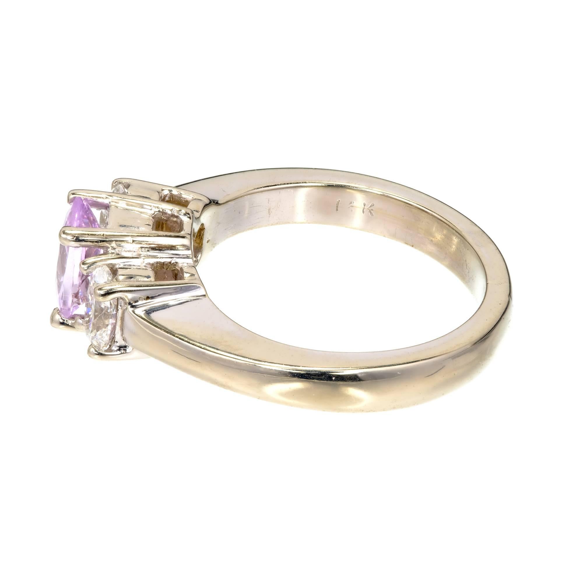 Women's Peter Suchy Pink Purple Sapphire Diamond Gold Three-Stone Engagement Ring For Sale