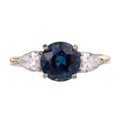 GIA Certified 2.88 Carat Round Sapphire Pear Diamond Gold Engagement Ring