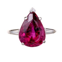 6.95 Carat Pear Shape Red Tourmaline Rubellite Diamond Platinum Cocktail Ring