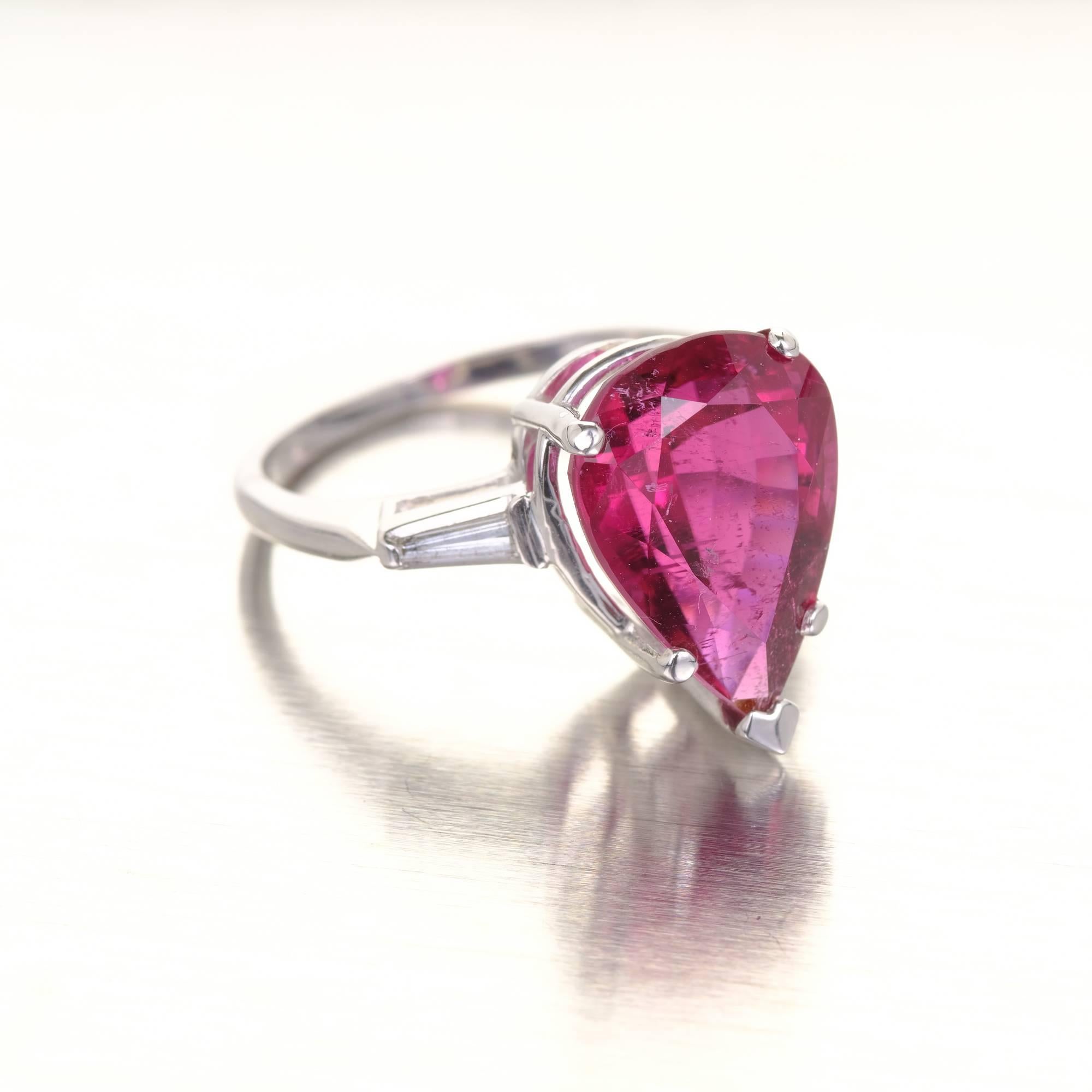 6.95 Carat Pear Shape Red Tourmaline Rubellite Diamond Platinum Cocktail Ring In Good Condition In Stamford, CT
