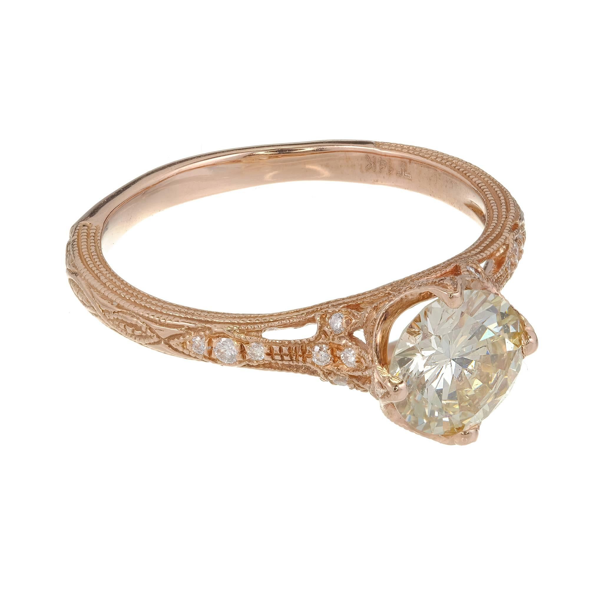Peter Suchy Bague de fiançailles en or jaune clair avec diamants de 0,98 carat certifiés GIA Pour femmes en vente