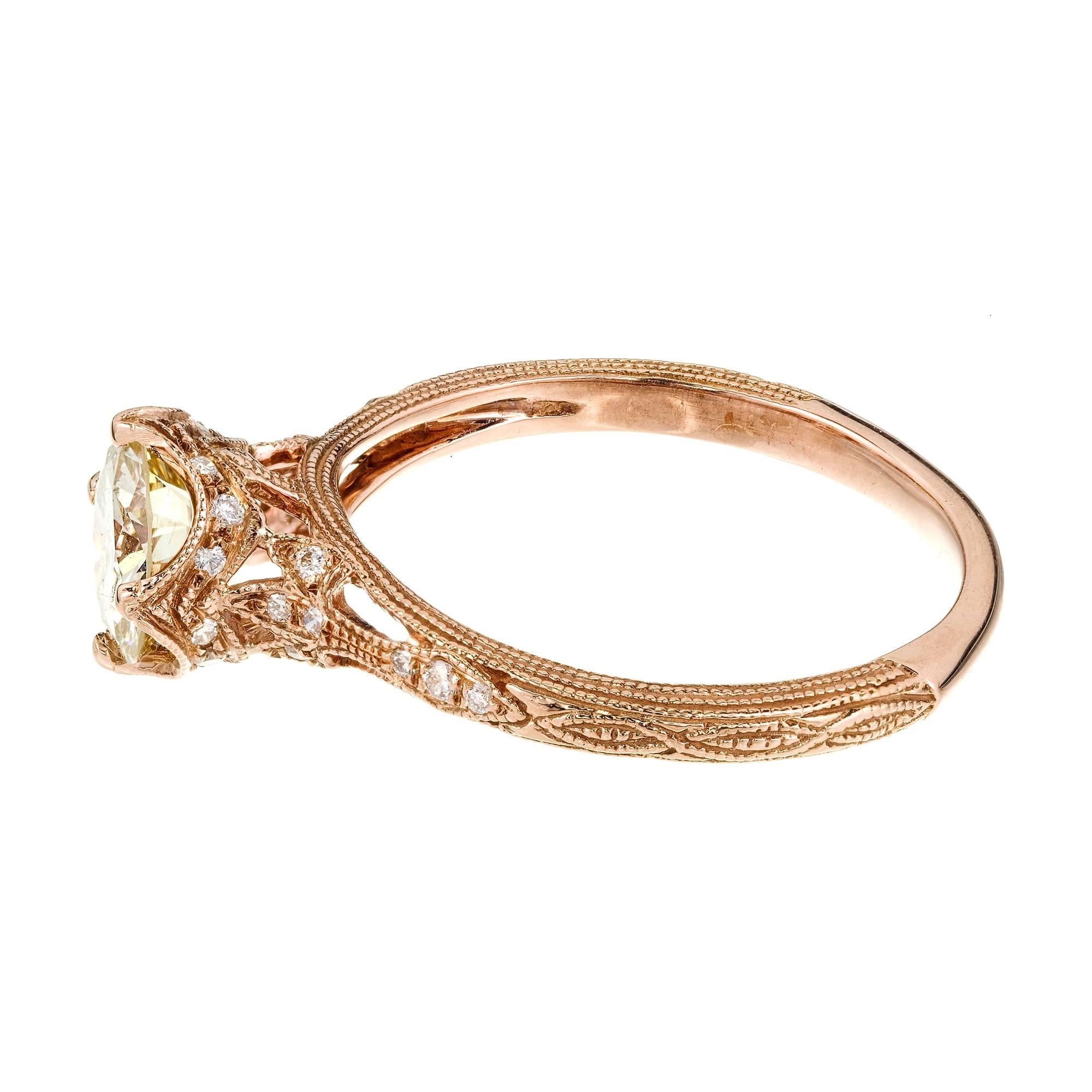 Peter Suchy GIA Certified .98 Carat Light Yellow Diamond Gold Engagement Ring For Sale 1