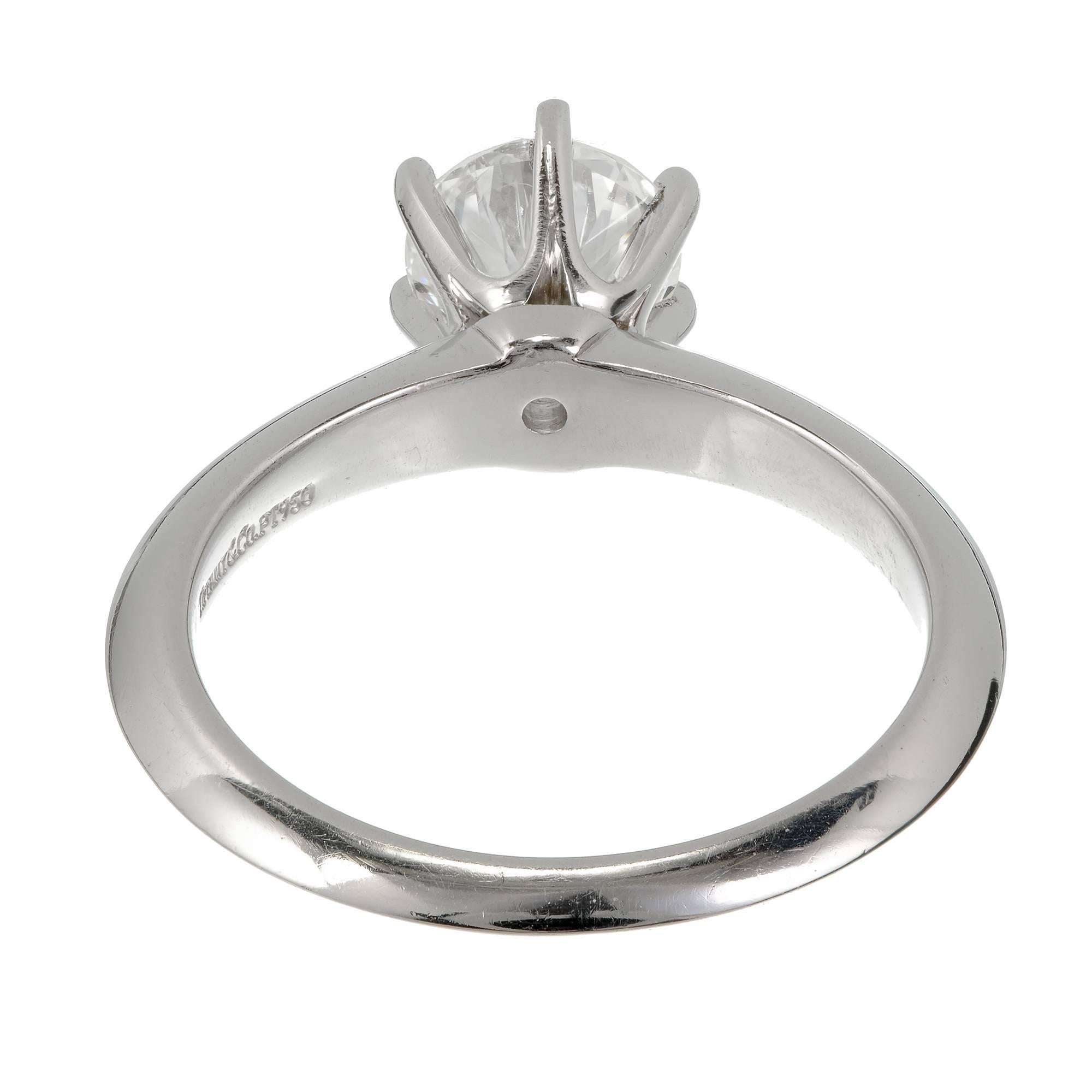 Round Cut Tiffany & Co. 1.00 Carat Diamond Platinum Solitaire Engagement Ring For Sale