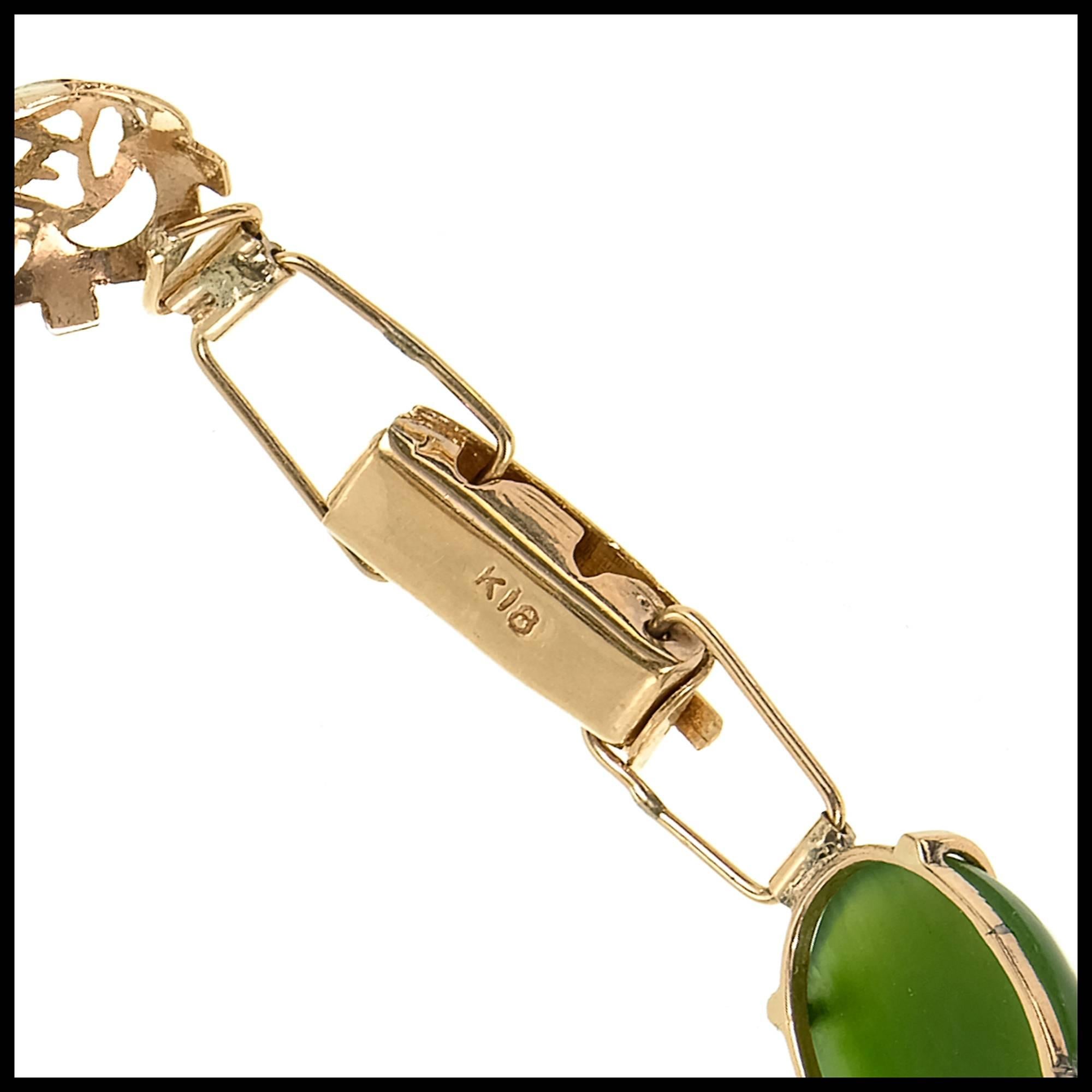 Oval Cut Nephrite Jadeite Jade Rose Gold Link Bracelet