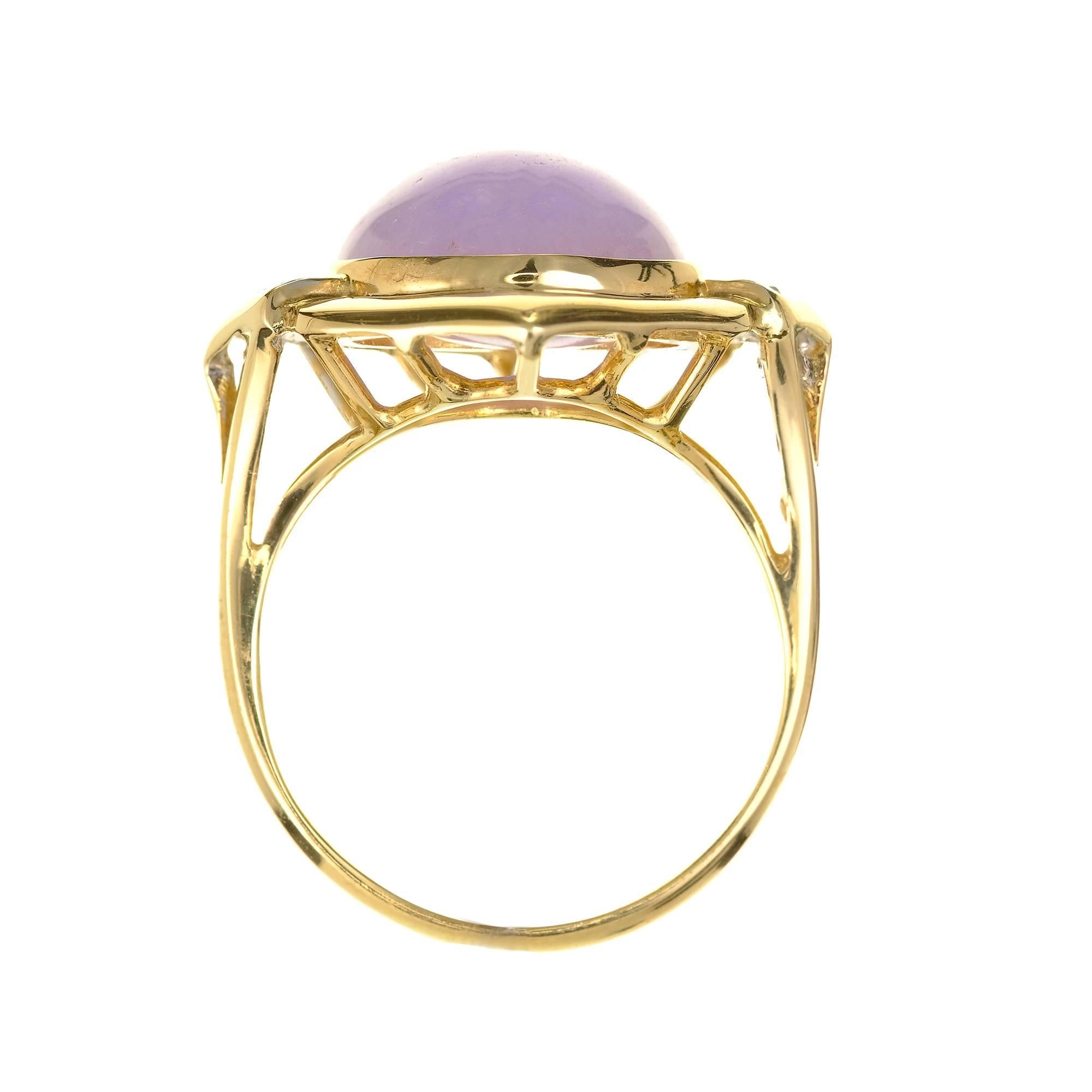 Oval Cut GIA Certified Natural Purple Jadeite Jade Diamond Gold Cocktail Ring For Sale