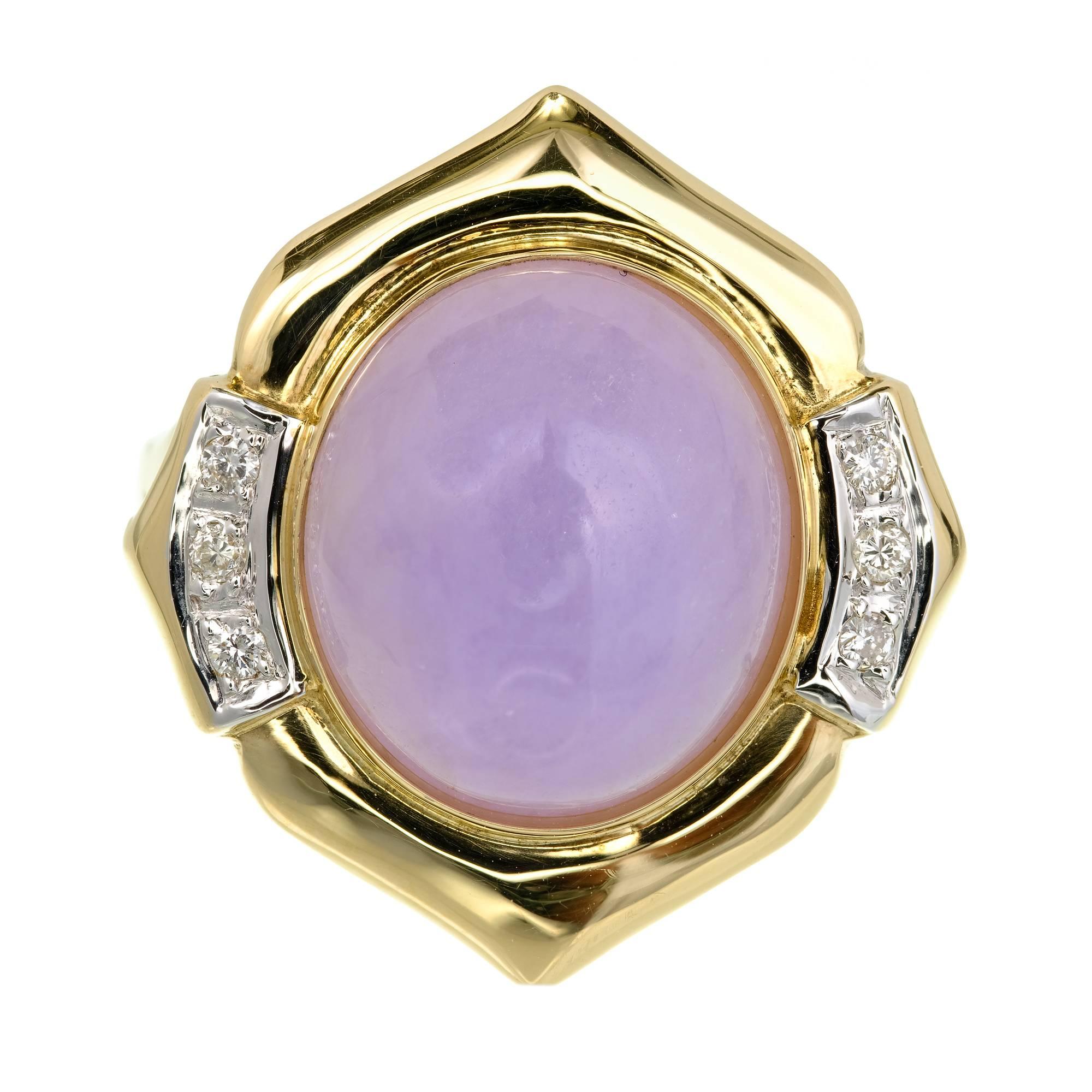 GIA Certified Natural Purple Jadeite Jade Diamond Gold Cocktail Ring For Sale
