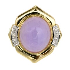 GIA Certified Natural Purple Jadeite Jade Diamond Gold Cocktail Ring