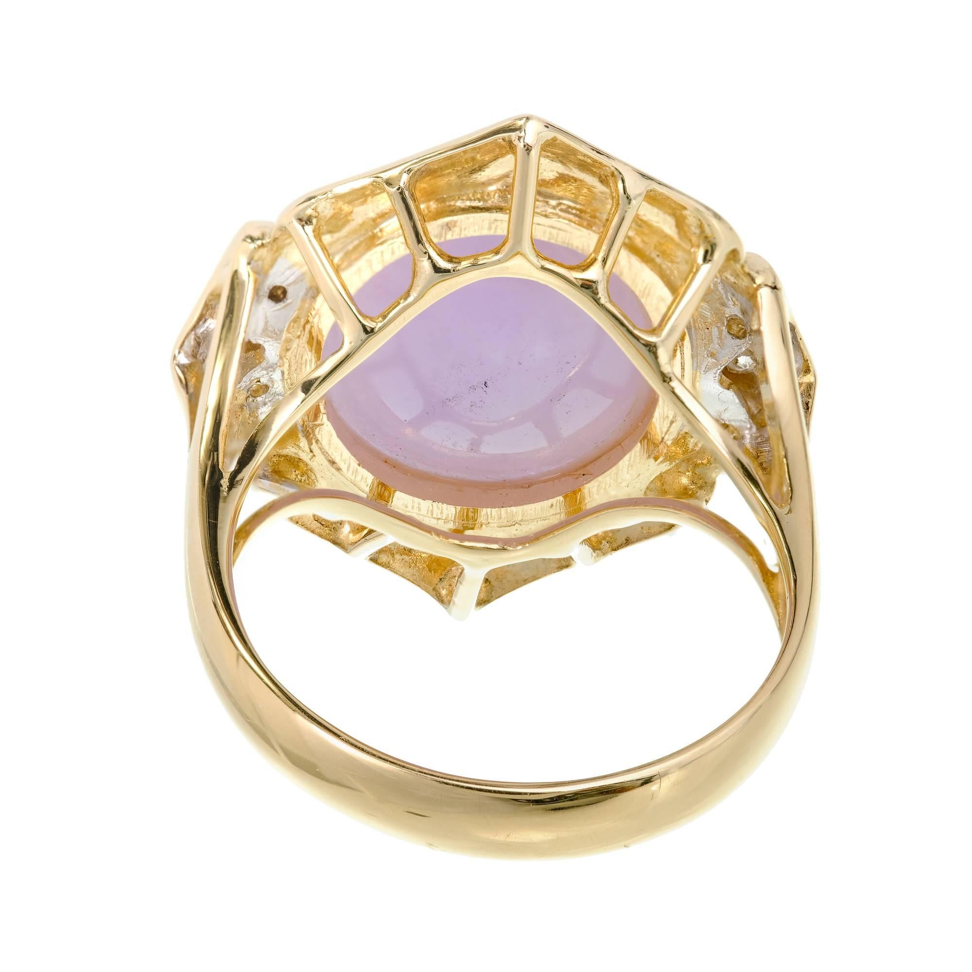 GIA Certified Natural Purple Jadeite Jade Diamond Gold Cocktail Ring In Good Condition For Sale In Stamford, CT