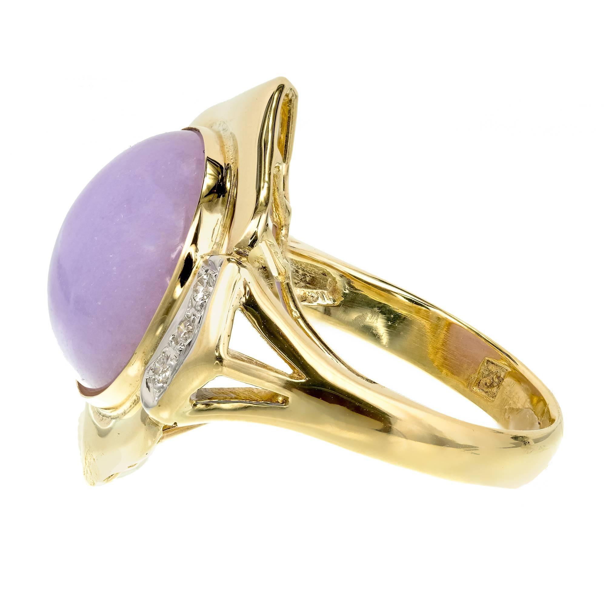 GIA Certified Natural Purple Jadeite Jade Diamond Gold Cocktail Ring For Sale 1