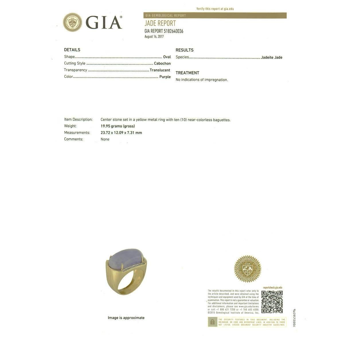 GIA-zertifizierter lavendelfarbener lila natürlicher Jadeit Jade Diamant Gold Cocktail-Ring für Damen oder Herren im Angebot