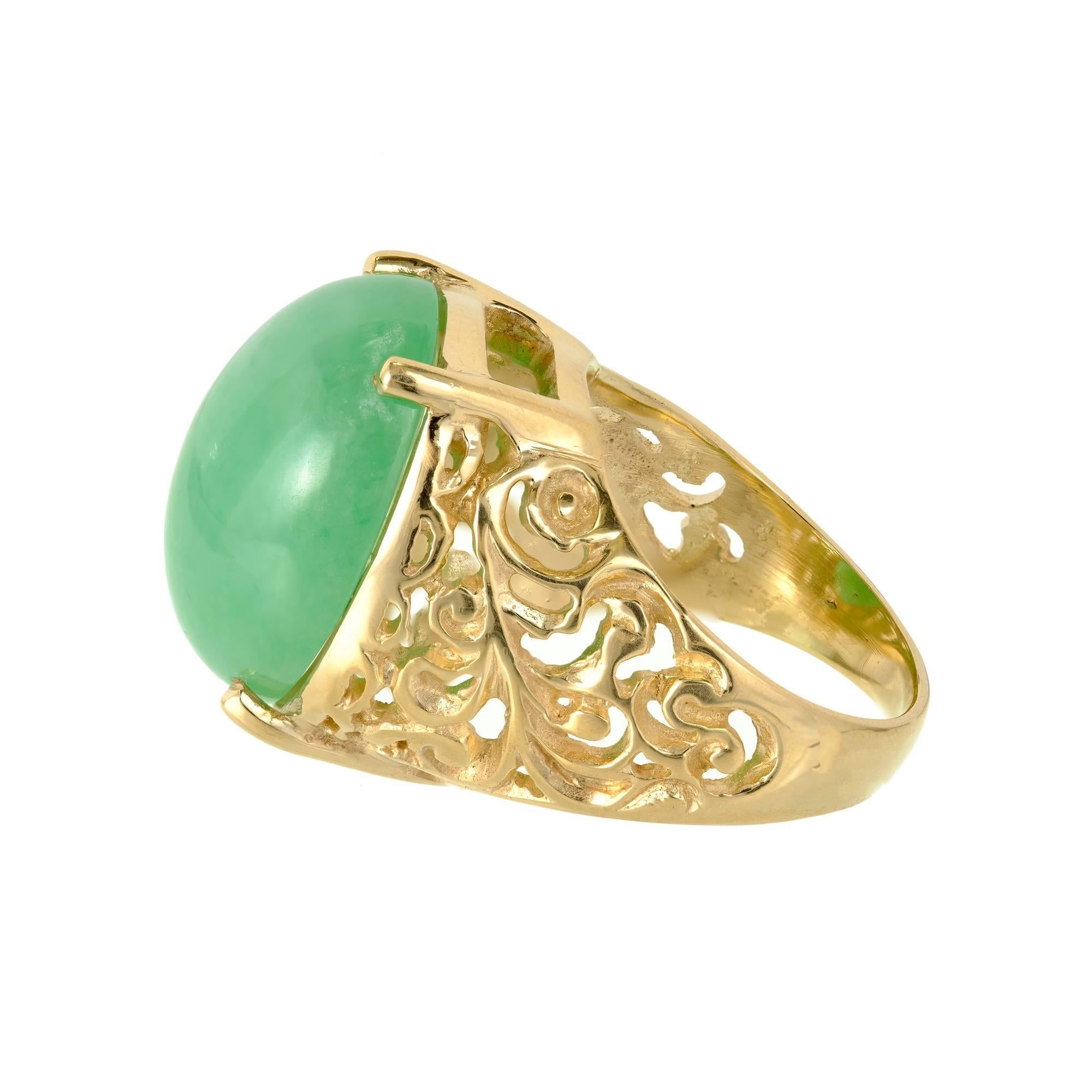 GIA Certified Jadeite Jade Natural Green Gold Cocktail Ring For Sale 1