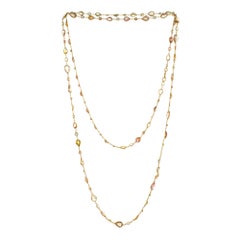 GIA Certified 41.04 Carat Pink Peach Yellow Sapphire Moonstone Gold Necklace