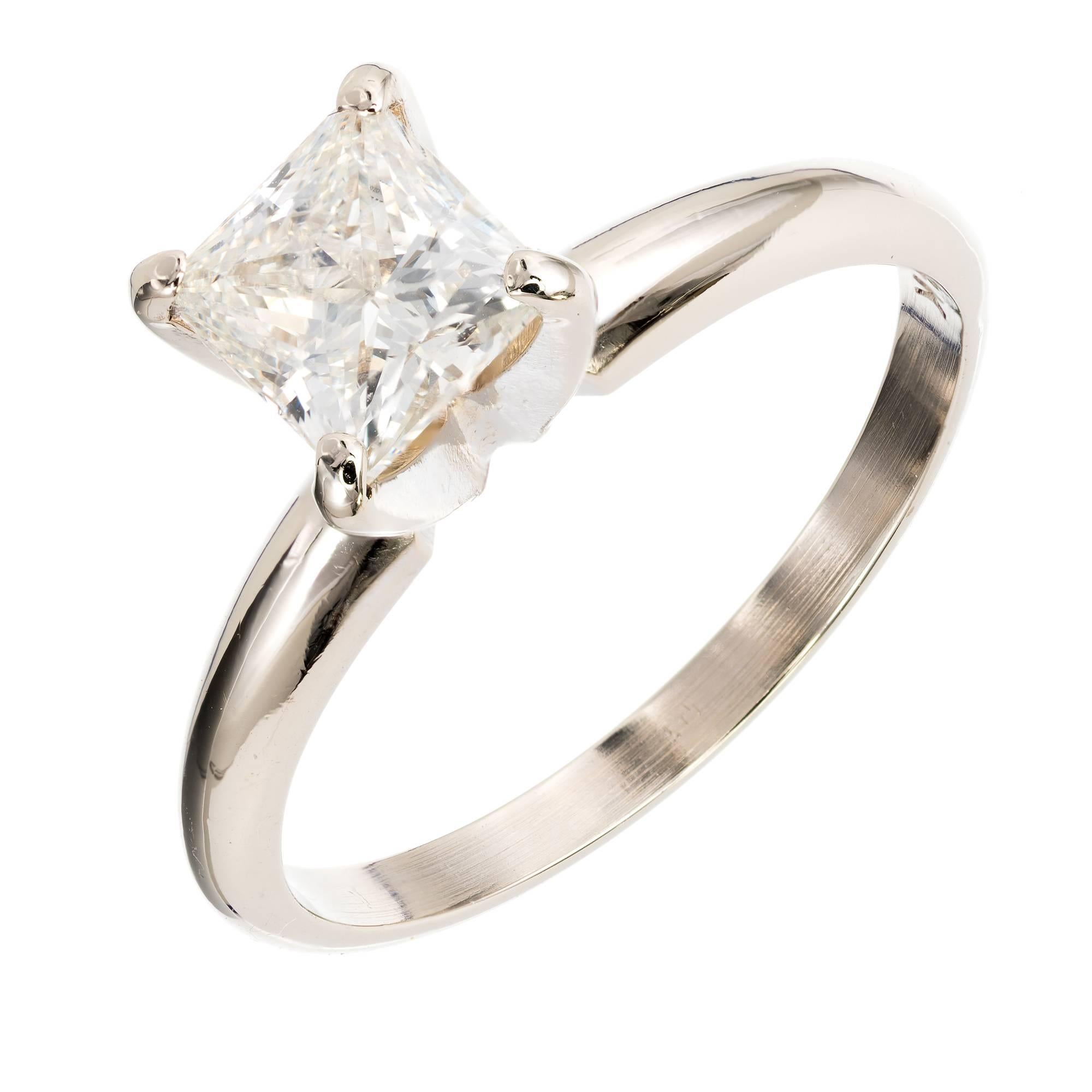 EGL Certified .94 Carat Princess Cut Diamond Solitaire Gold Engagement Ring For Sale