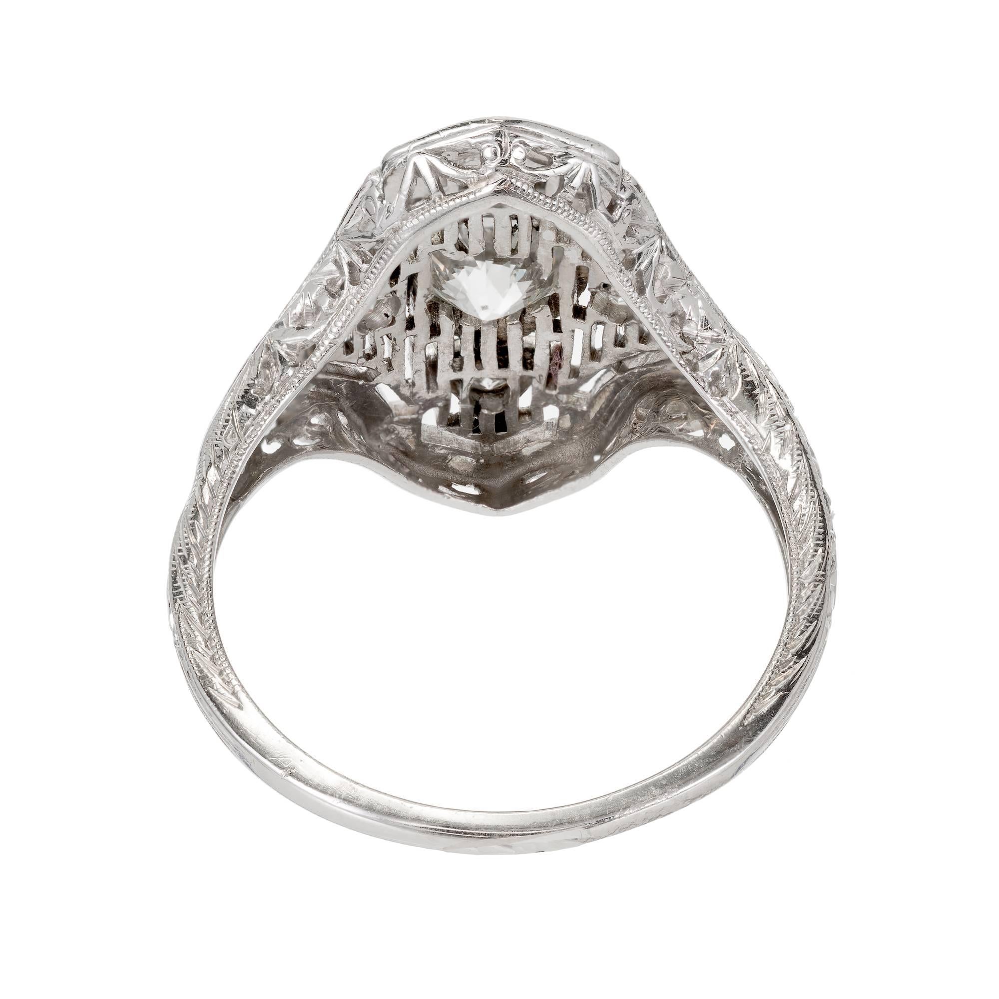 EGL Certified .51 Carat Edwardian Diamond Platinum Cocktail Ring For Sale 1