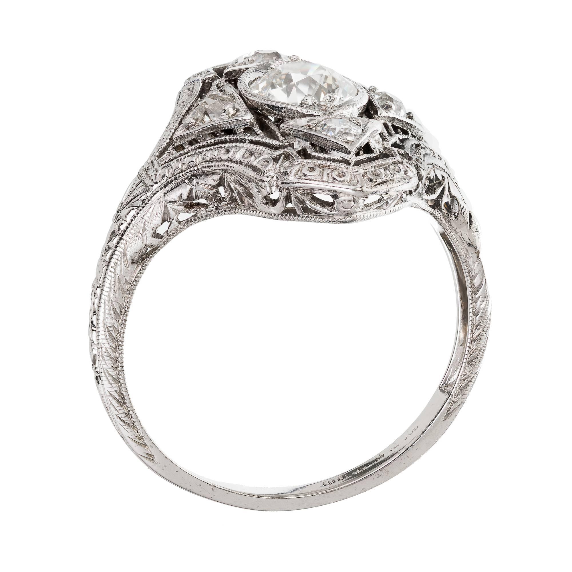 EGL Certified .51 Carat Edwardian Diamond Platinum Cocktail Ring For Sale 2
