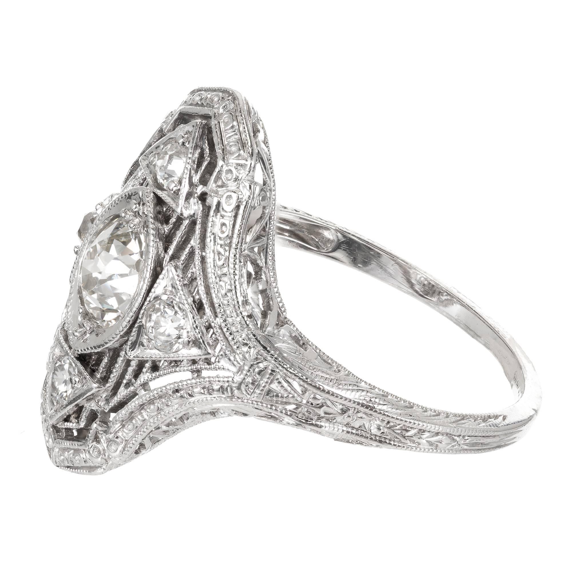 EGL Certified .51 Carat Edwardian Diamond Platinum Cocktail Ring For Sale 3