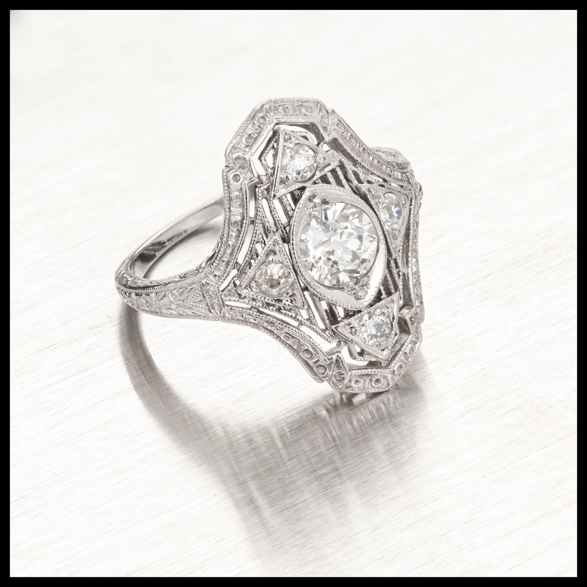 Old European Cut EGL Certified .51 Carat Edwardian Diamond Platinum Cocktail Ring For Sale