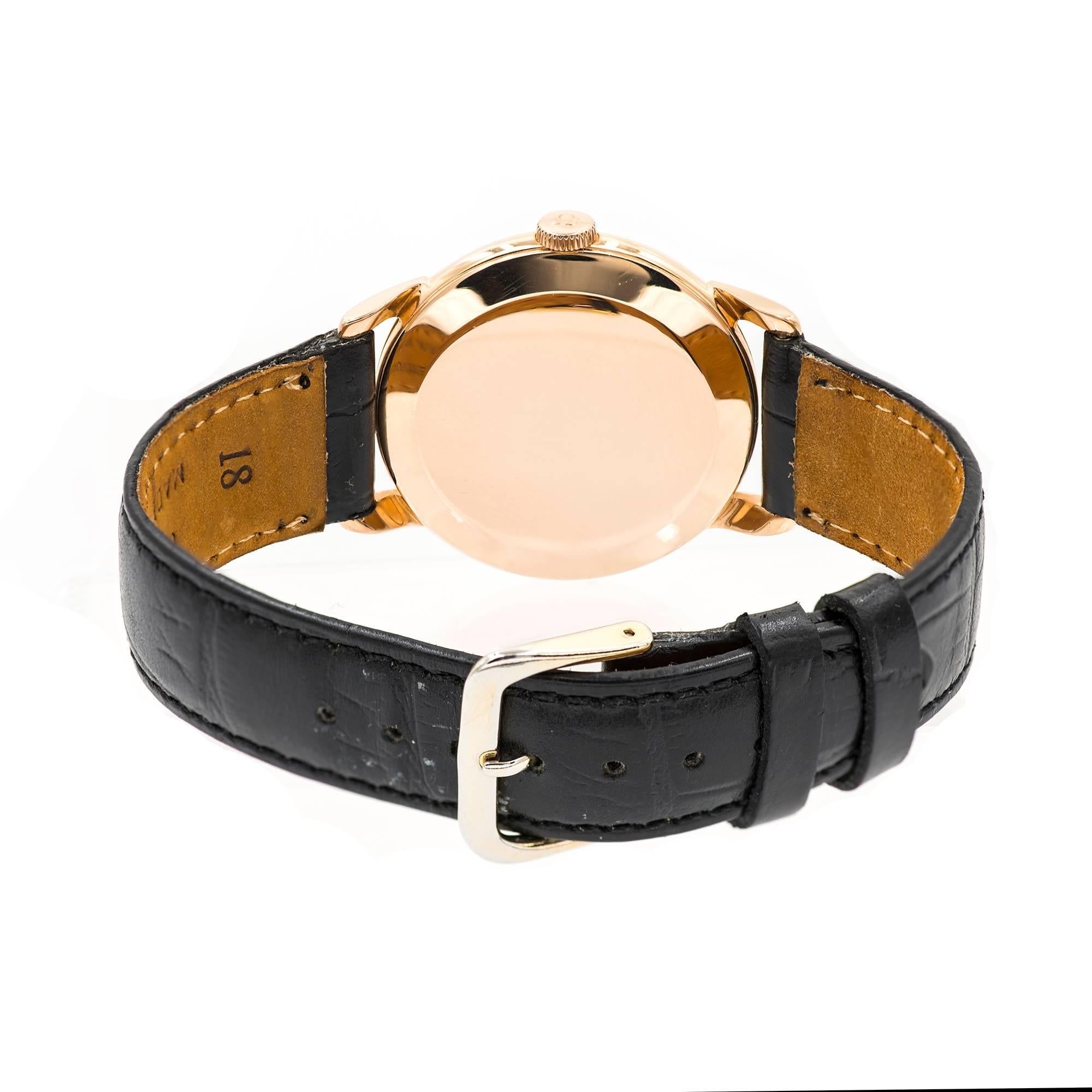 Women's or Men's Omega Rose Gold Blue Dial Caliber 17 Jewel Manual Wristwatch Ref 267