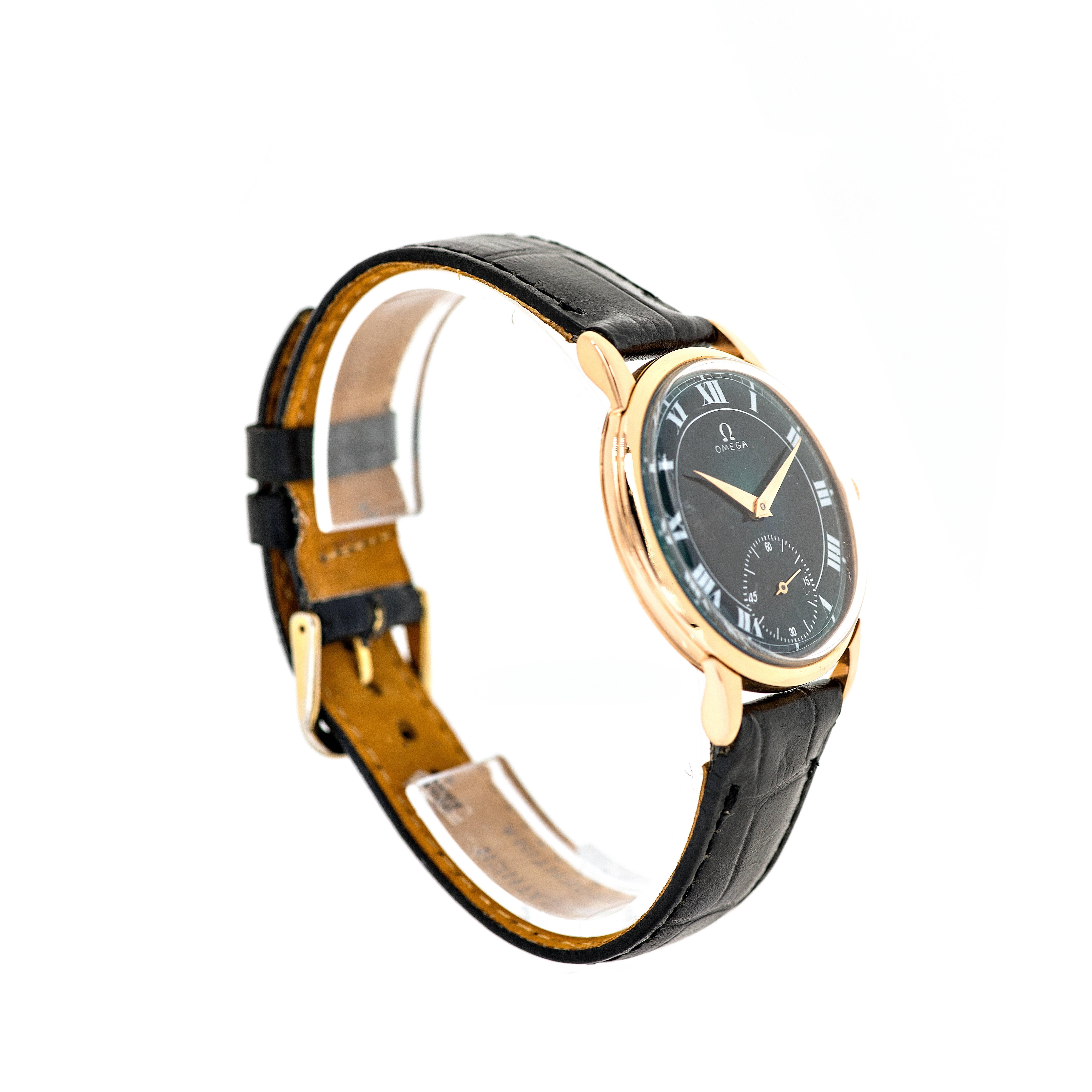 Omega Rose Gold Blue Dial Caliber 17 Jewel Manual Wristwatch Ref 267 1
