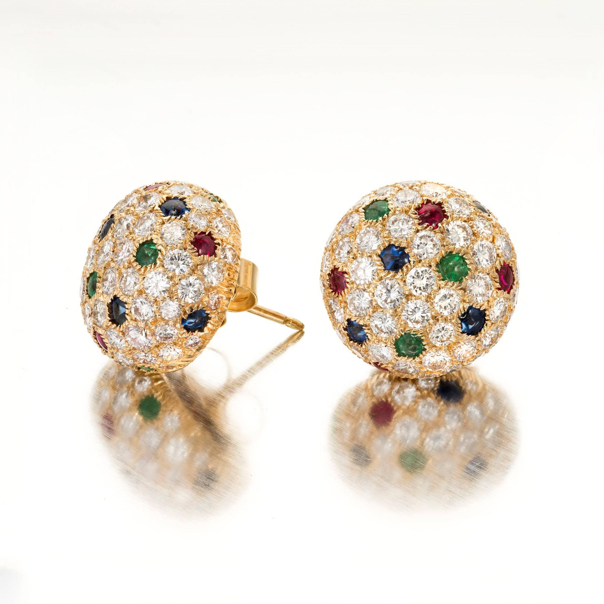 Women's Cartier Panthere 8.3 Carat Dome Diamond Sapphire Emerald Ruby Gold Earrings