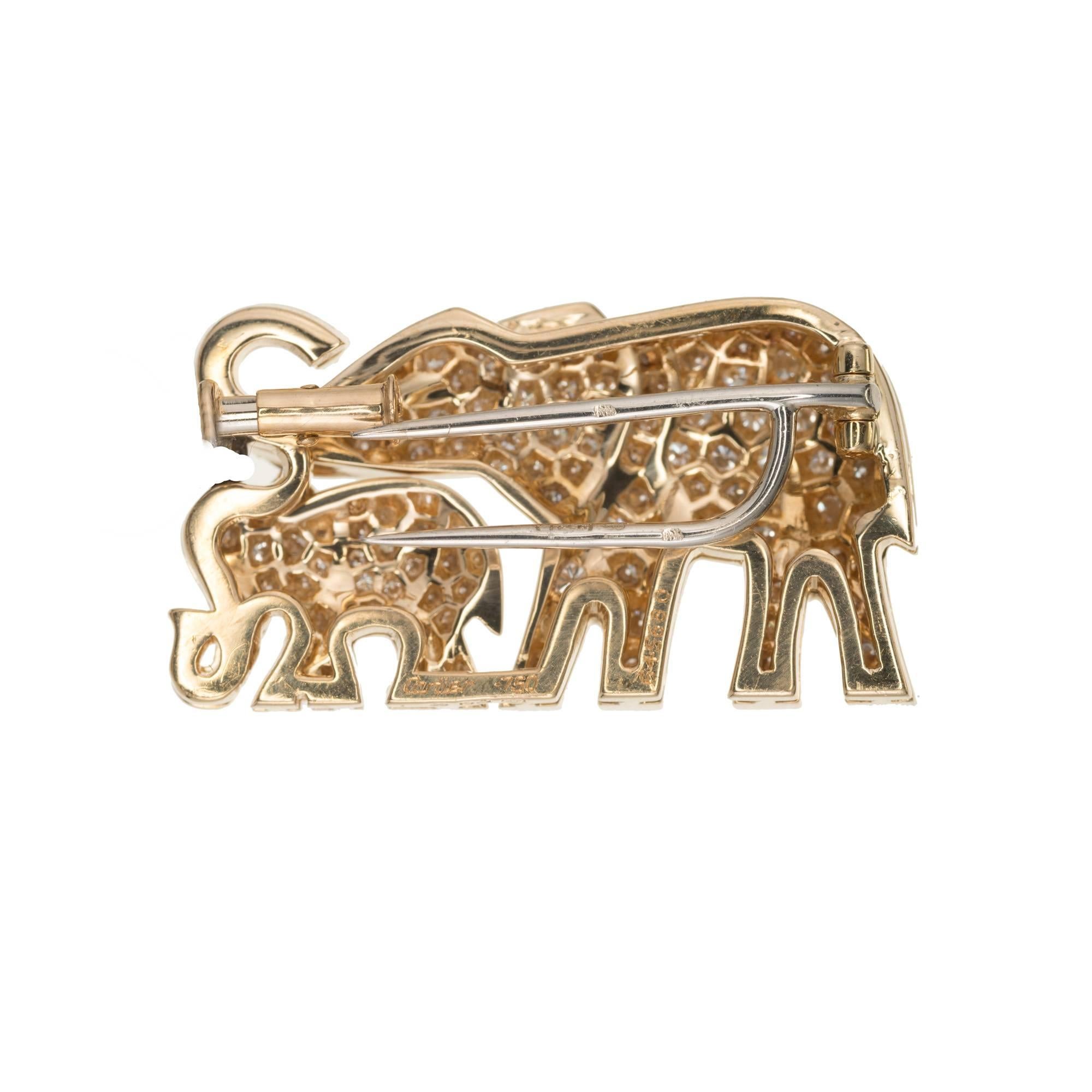 Cartier  Diamond Emerald Gold Elephant Brooch In Good Condition In Stamford, CT
