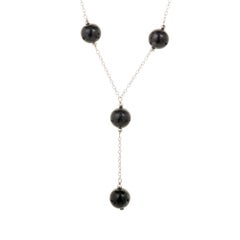GIA Certified Round Natural Black Jadeite Jade Bead Gold Drop Necklace