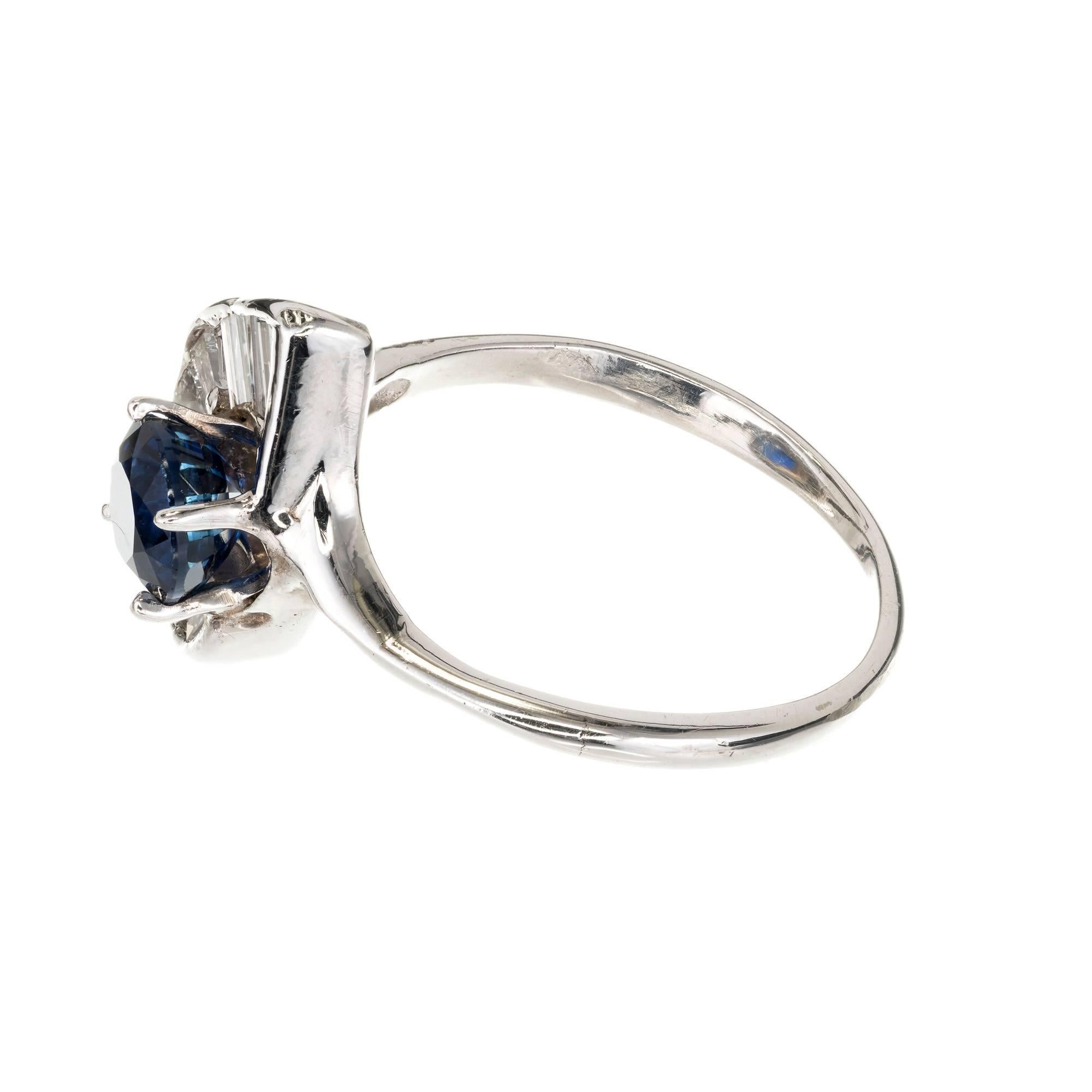 GIA Certified .98 Carat Sapphire Swirl Baguette Diamond Gold Cocktail Ring In Good Condition For Sale In Stamford, CT