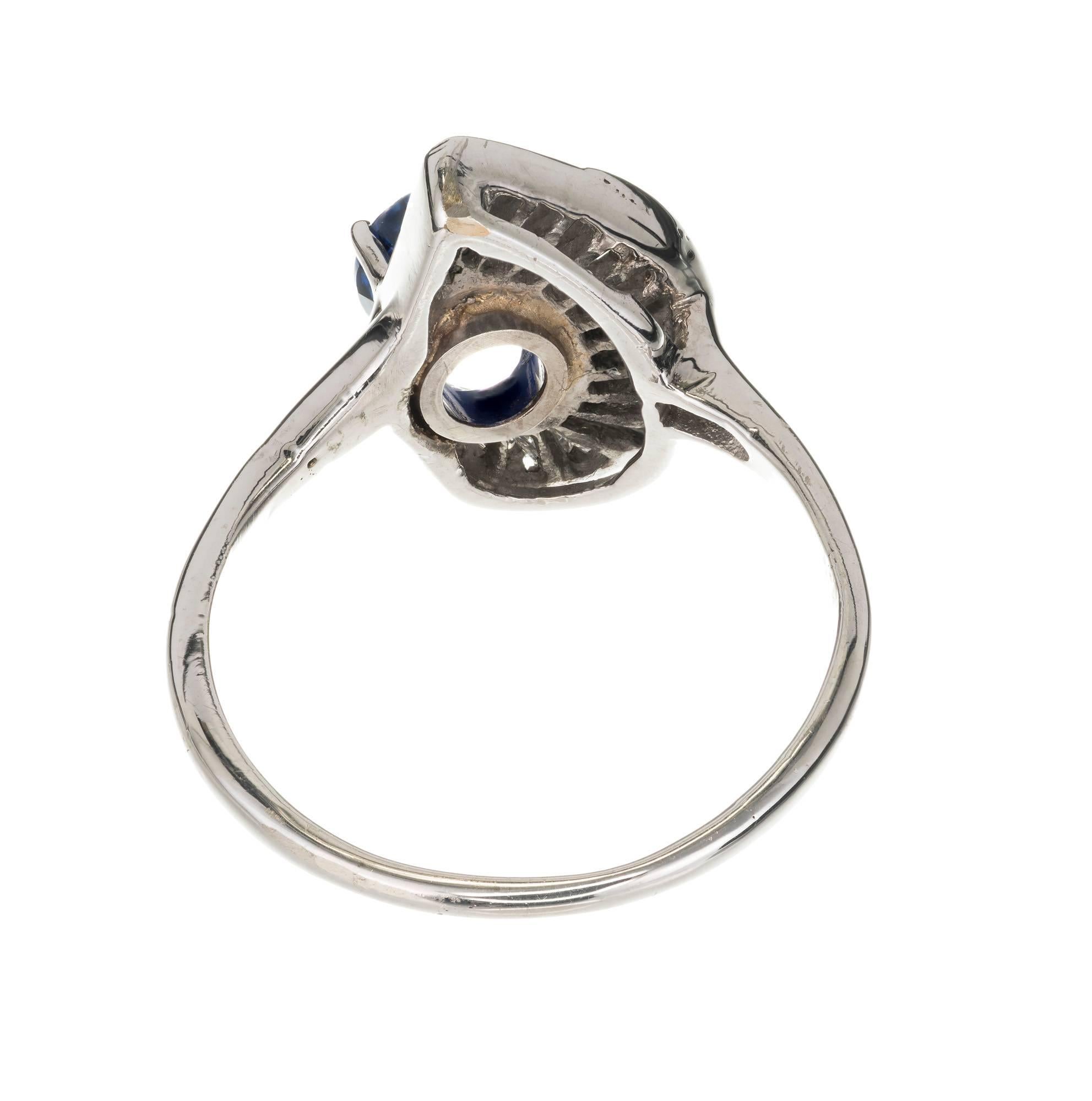 Women's GIA Certified .98 Carat Sapphire Swirl Baguette Diamond Gold Cocktail Ring For Sale