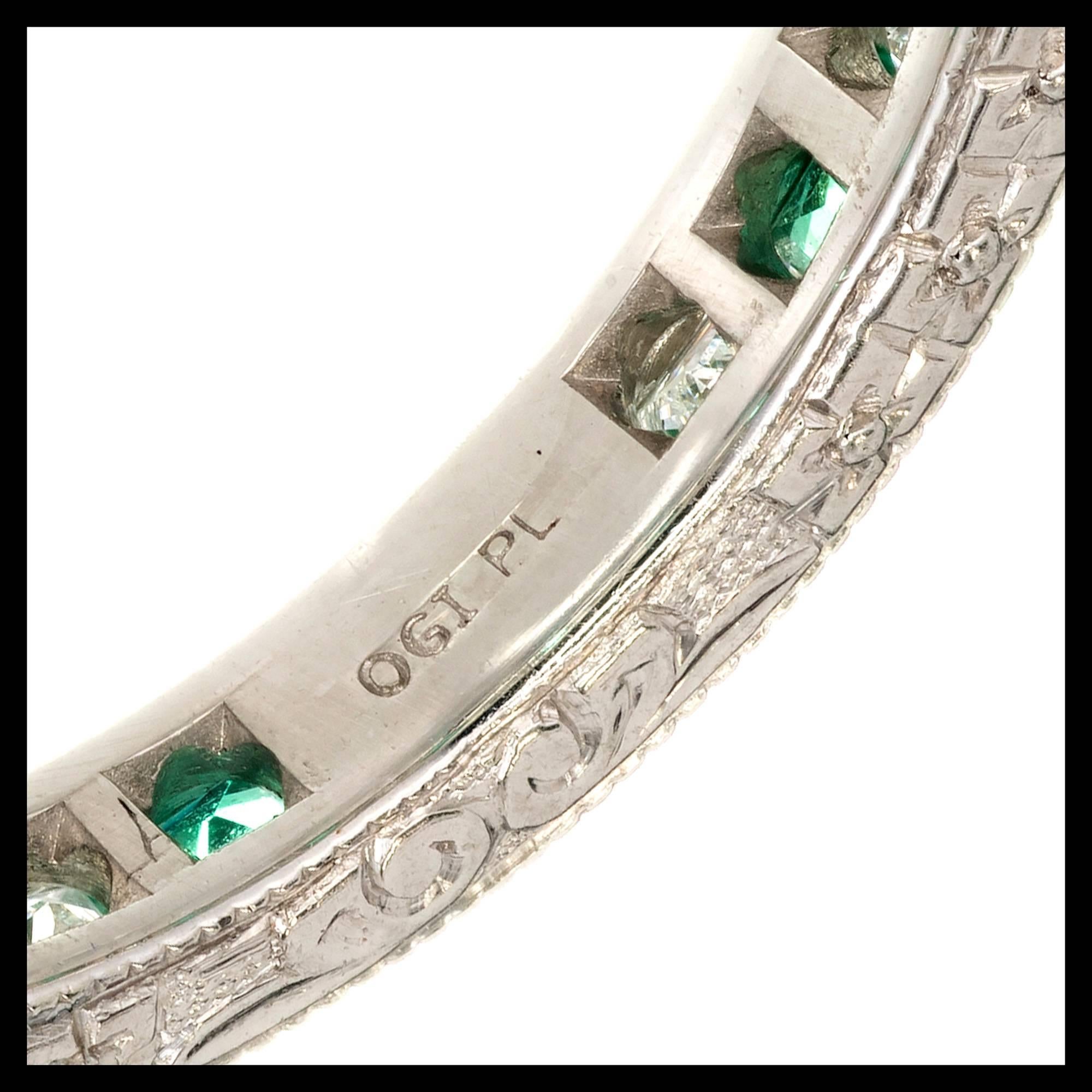 1.60 Carat Emerald Diamond Beaded Channel Set Platinum Wedding Band In Good Condition In Stamford, CT