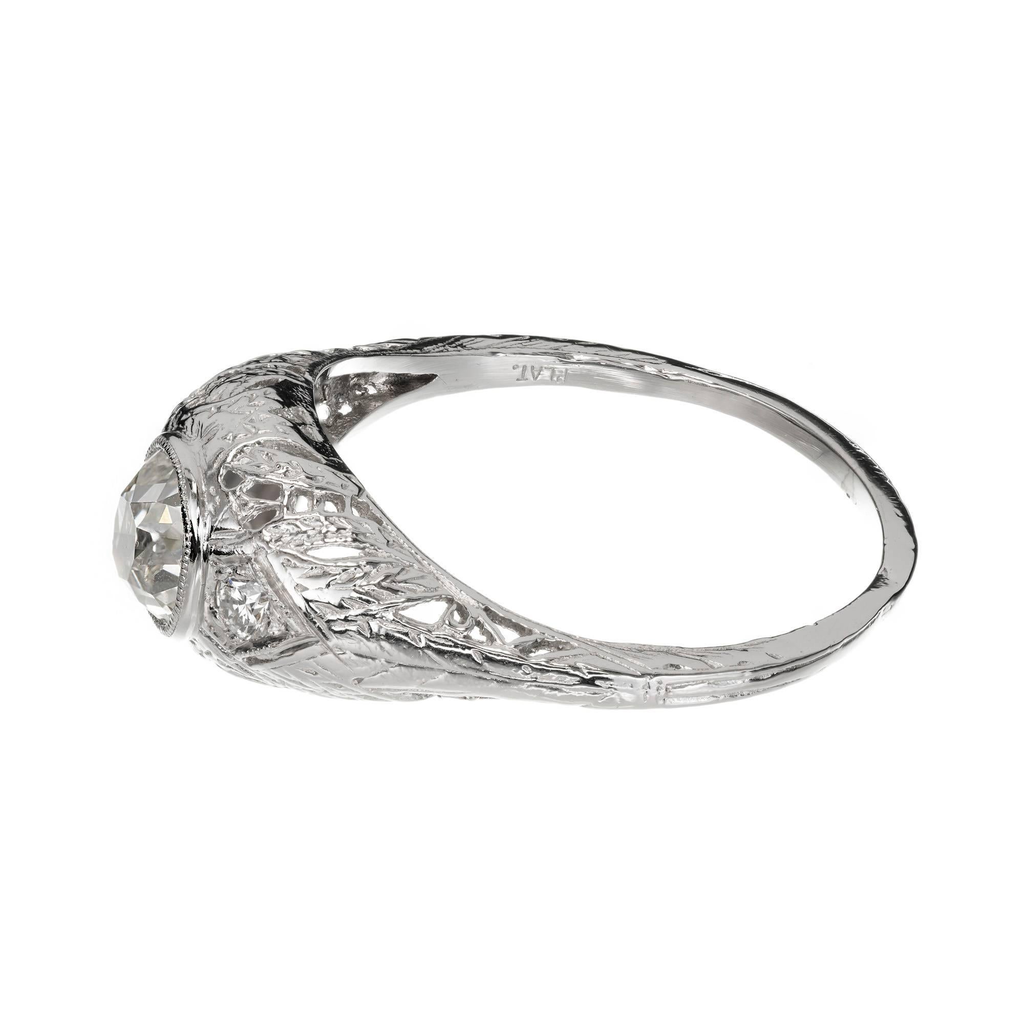 Bague de fiançailles ancienne en platine avec diamants de 1,00 carat certifiés Egl, années 1890 Bon état - En vente à Stamford, CT