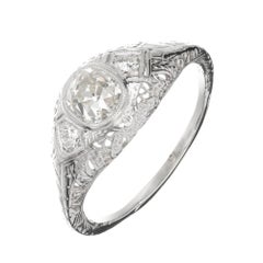 Anillo de compromiso de platino con diamante de 1,00 quilates certificado por Egl 1890s Antique